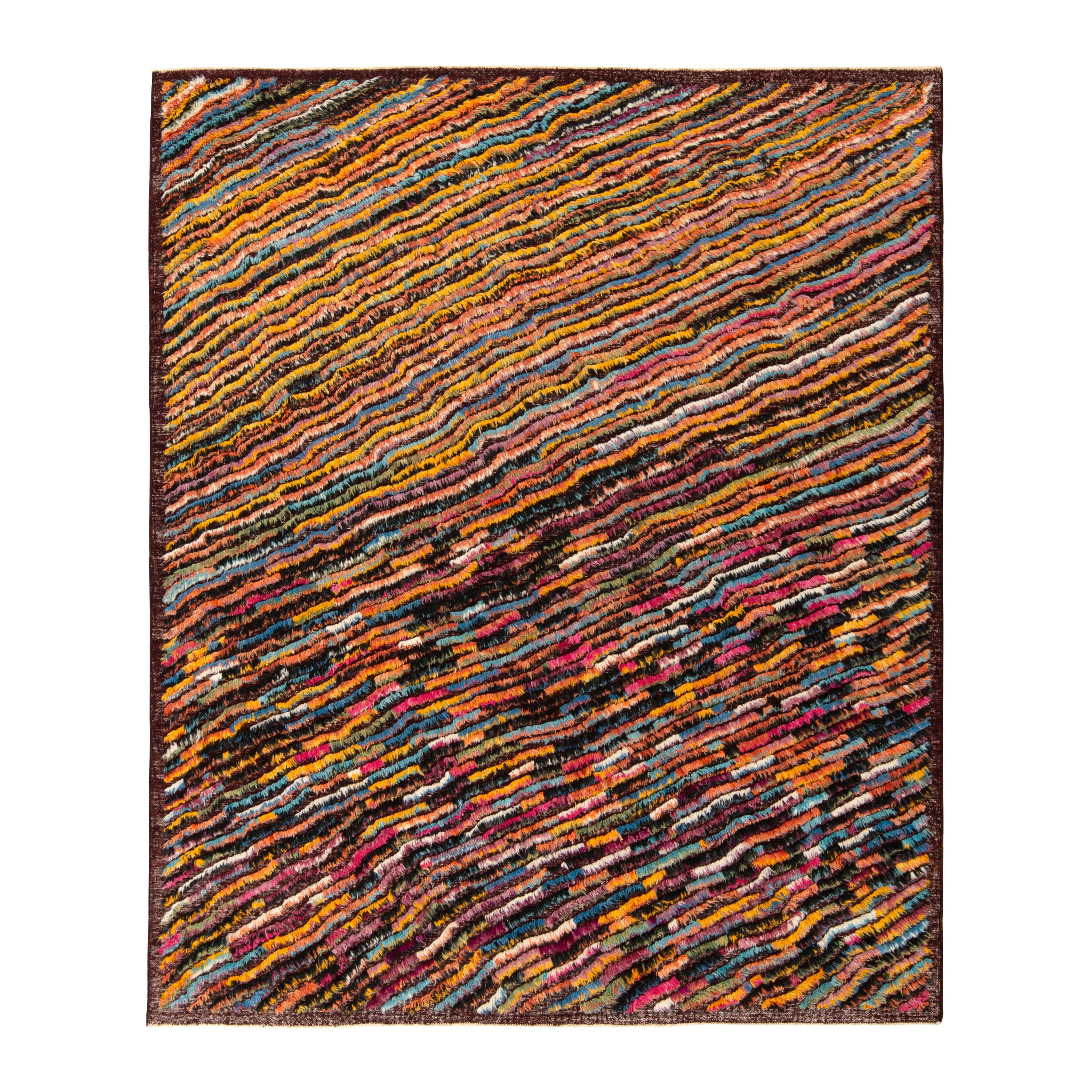 Rug & Kilim’s Modern Kilim Rug in Polychromatic Wavy Stripes For Sale