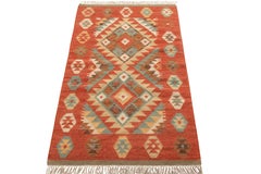 Rug & Kilim’s Modern Kilim Rug in Red and Blue Geometric Pattern