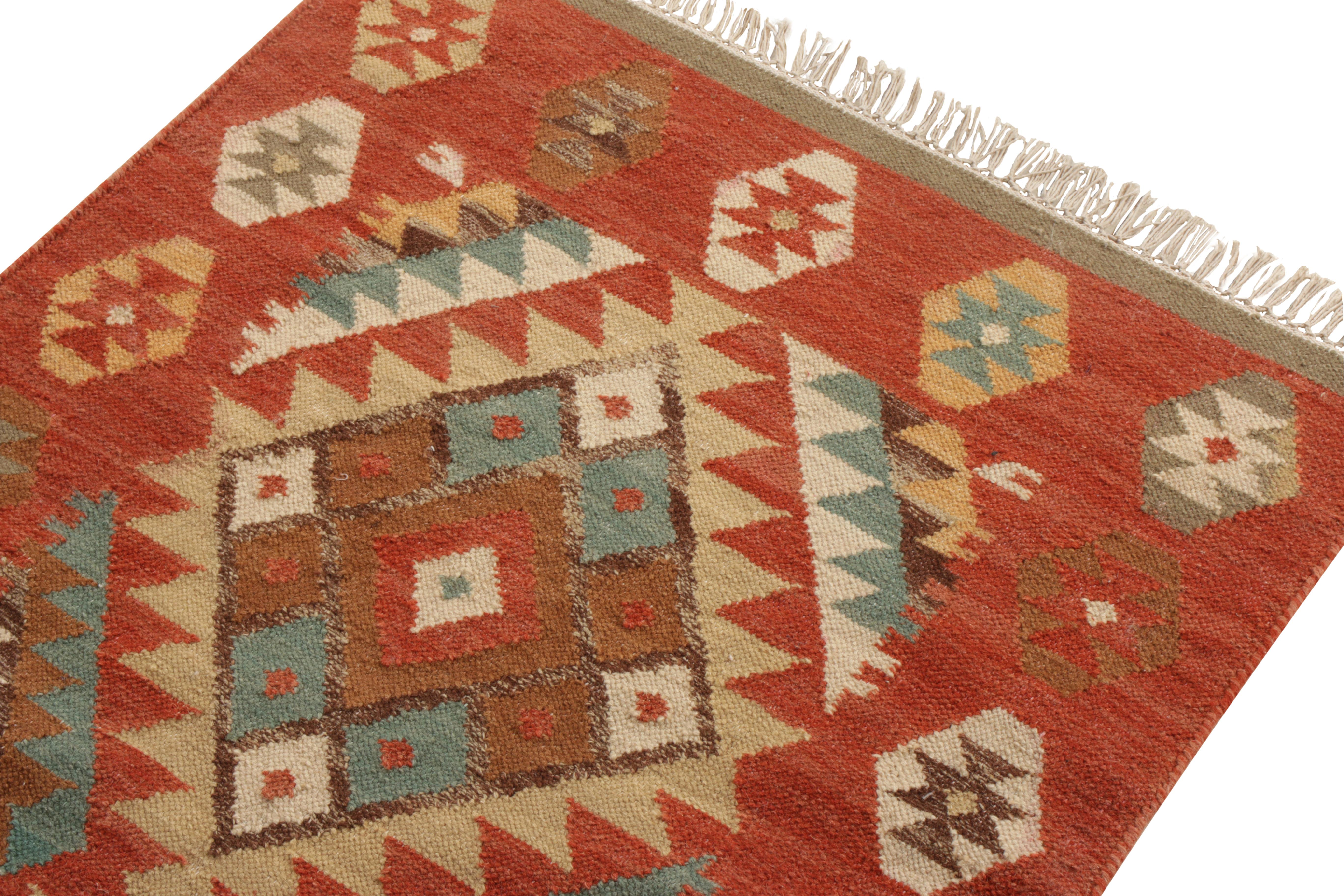 Hand-Knotted Rug & Kilim’s Modern Kilim Rug in Red and Blue Geometric Pattern For Sale