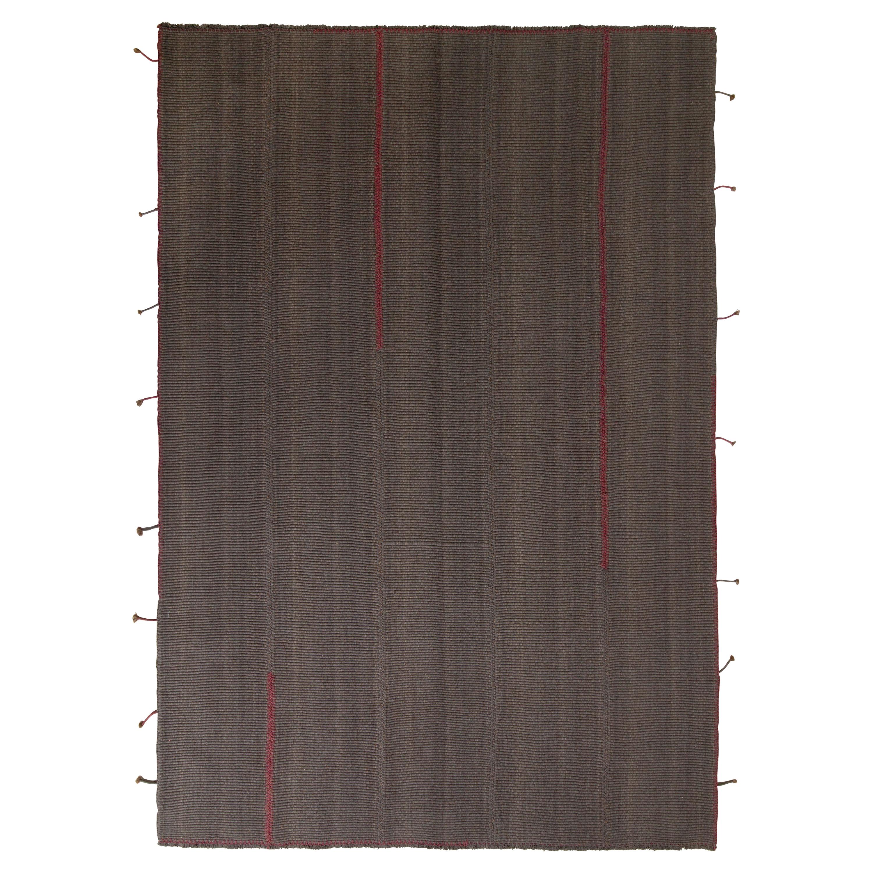 Rug & Kilim’s Modern Kilim Rug in Red and Gray-Brown Striped Patterns