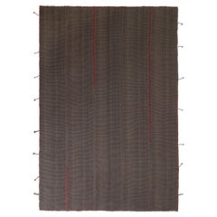 Rug & Kilim’s Modern Kilim Rug in Red and Gray-Brown Striped Patterns