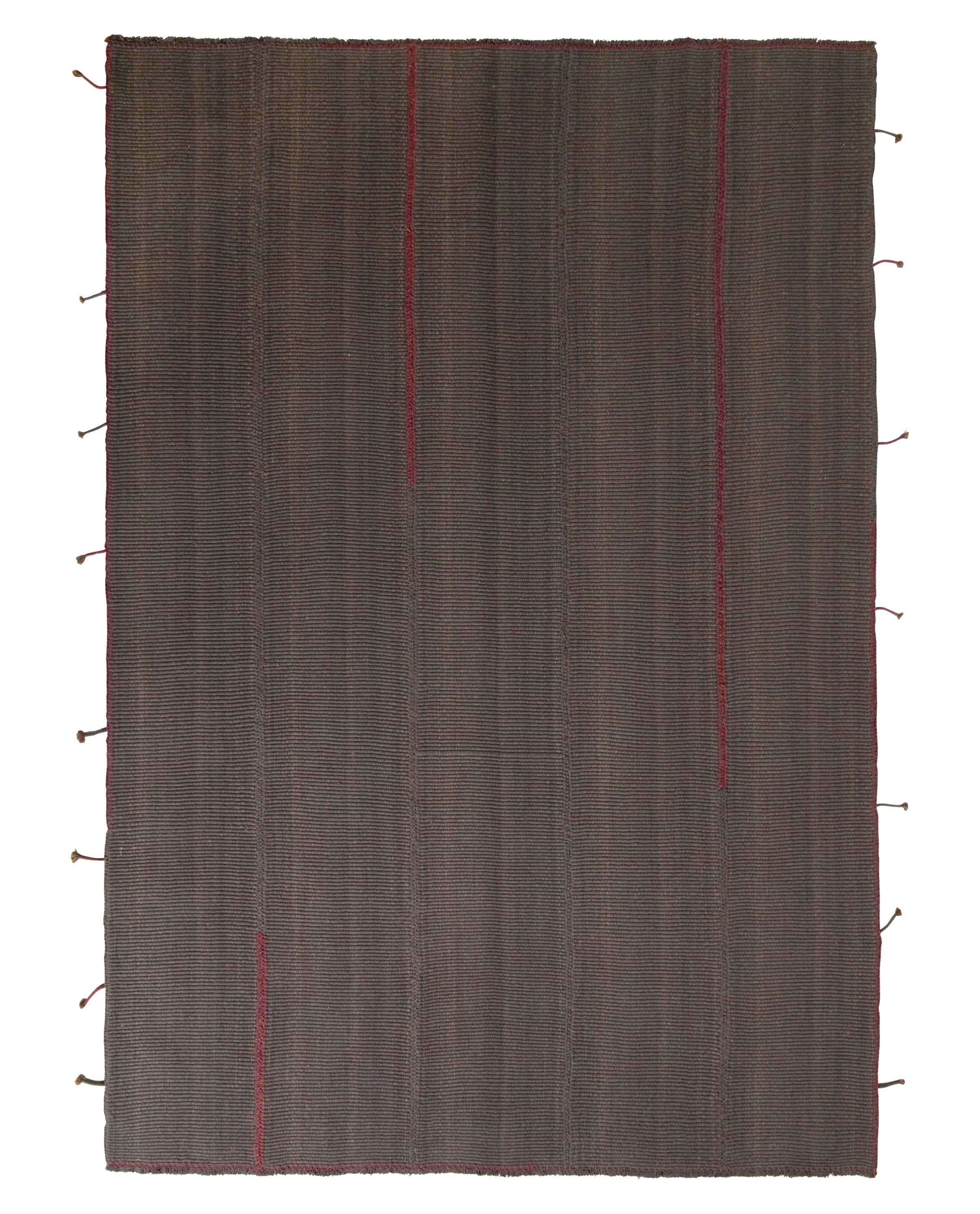 Pre-owned Rug & Kilim 's Modern Kilim Rug In Red And Gray-brown Striped Patterns