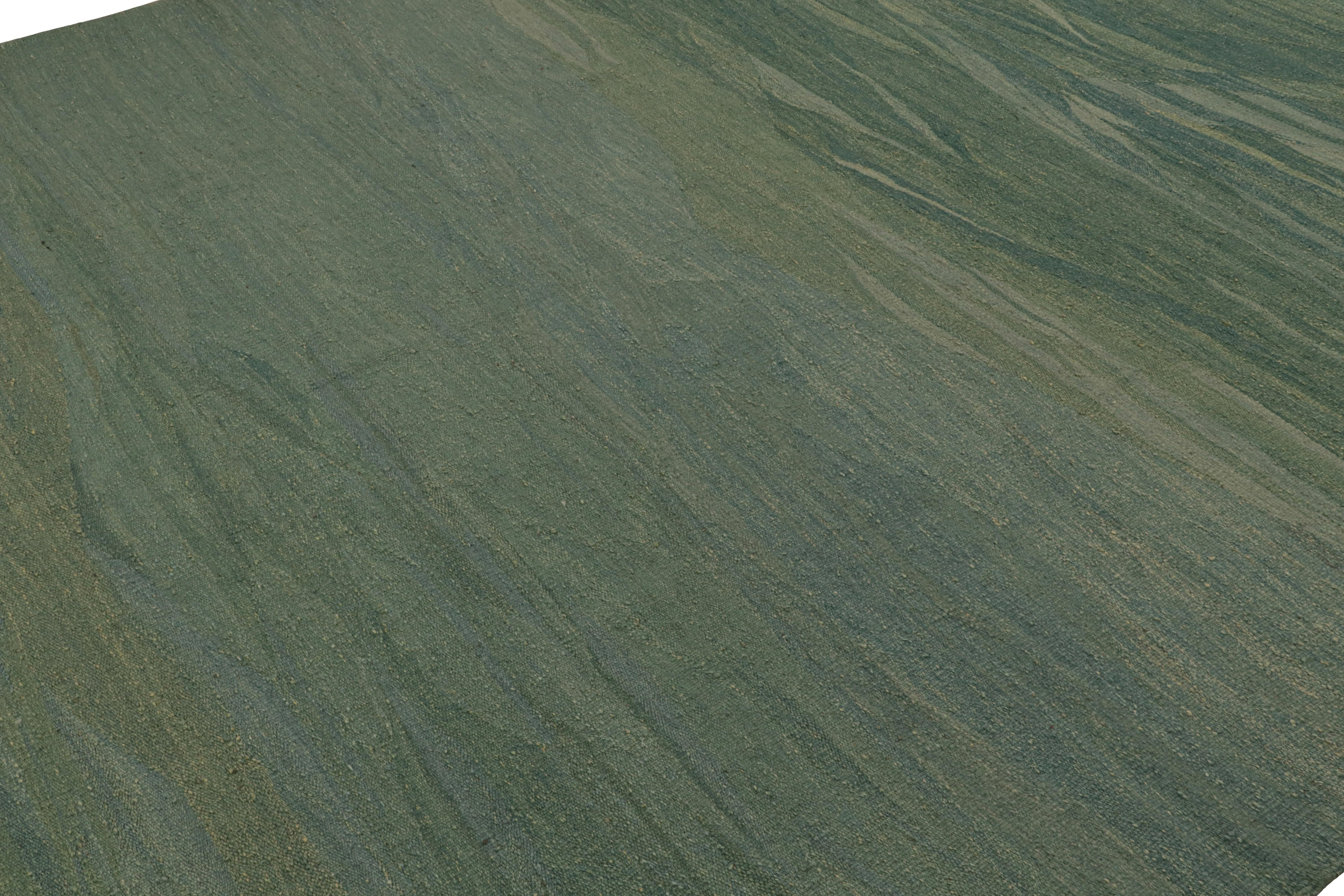 Afghan Rug & Kilim's Modern Kilim Rug, in Teal Tones, with Muted Patterns (tapis moderne en Kilim, dans les tons sarcelle, avec des motifs atténués) en vente