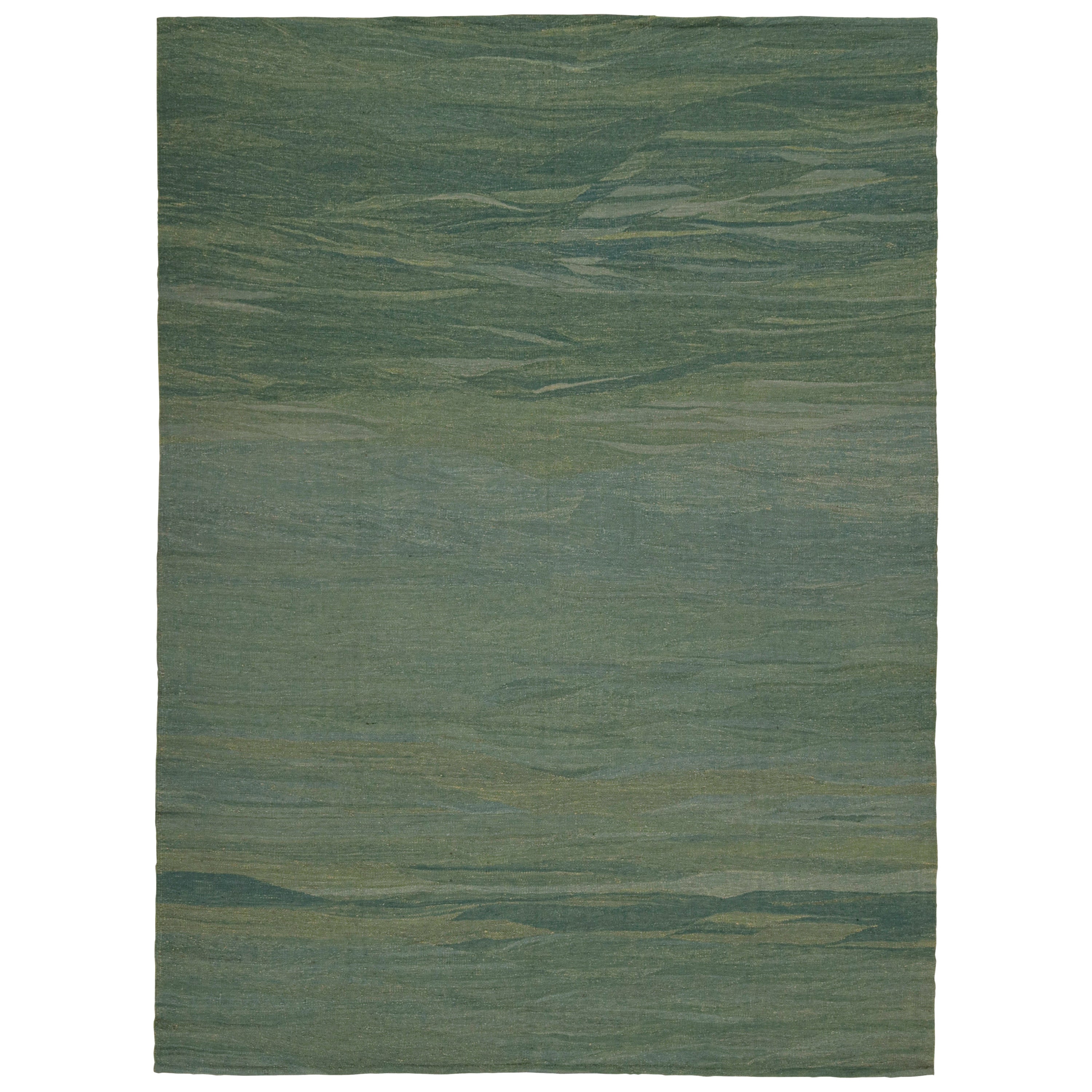 Rug & Kilims moderner Kilim-Teppich in Teal-Tönen mit gedämpften Mustern im Angebot