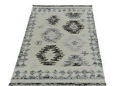 Rug & Kilim's Modern Kilim Rug in White, Blue & Black Geometric Pattern