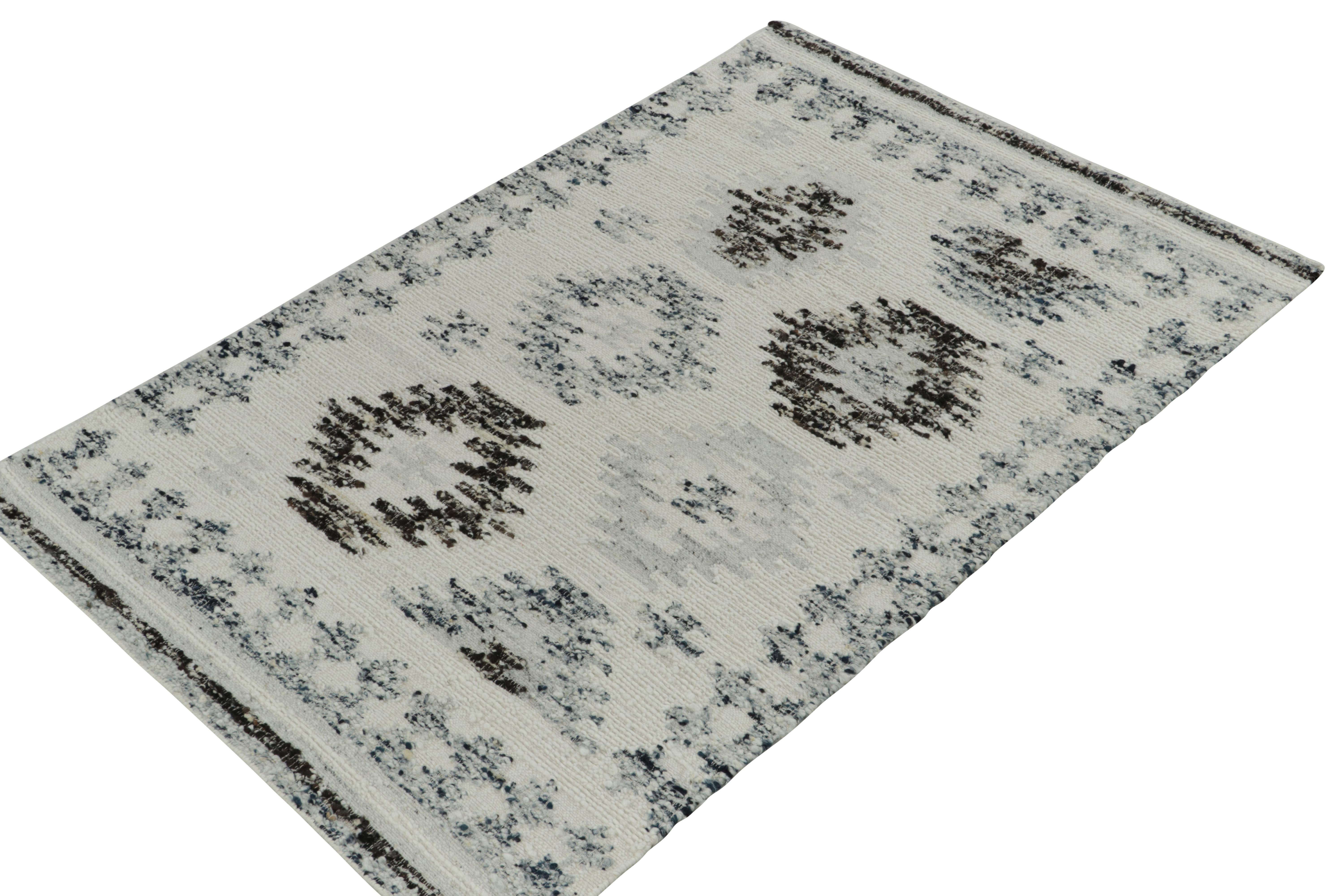 Indian Rug & Kilim's Modern Kilim Rug in White, Blue & Black Geometric Pattern For Sale