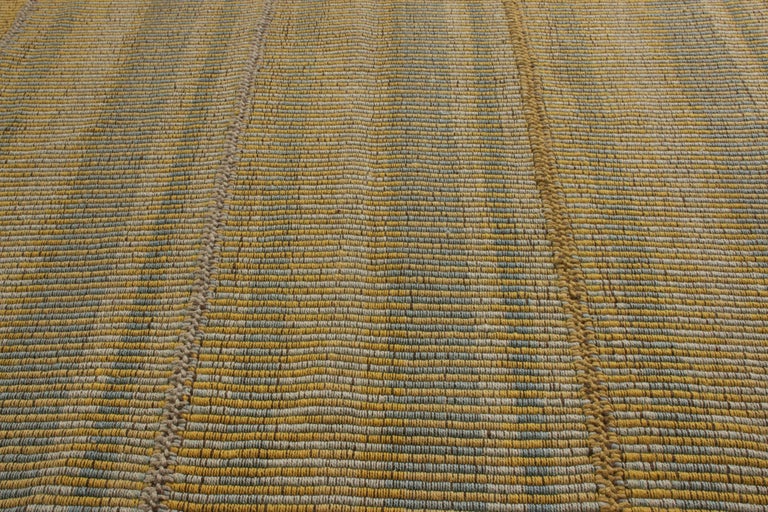 Persian Rug & Kilim’s Modern Kilim Rug in Yellow and Blue Striped Pattern For Sale