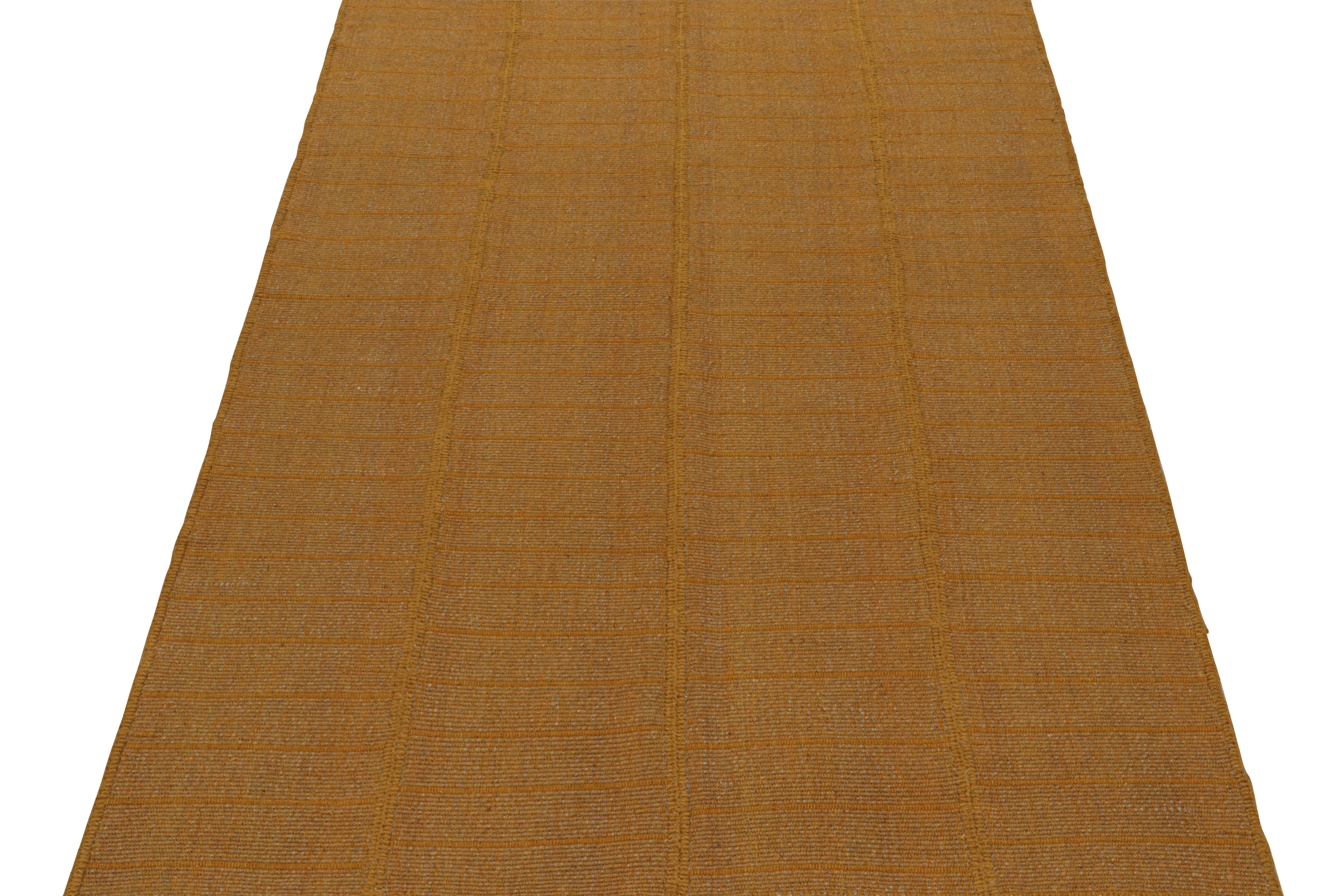 Afghan Rug & Kilim’s Modern Kilim Rug with Textural Stripes in Gold and Orange Tones For Sale