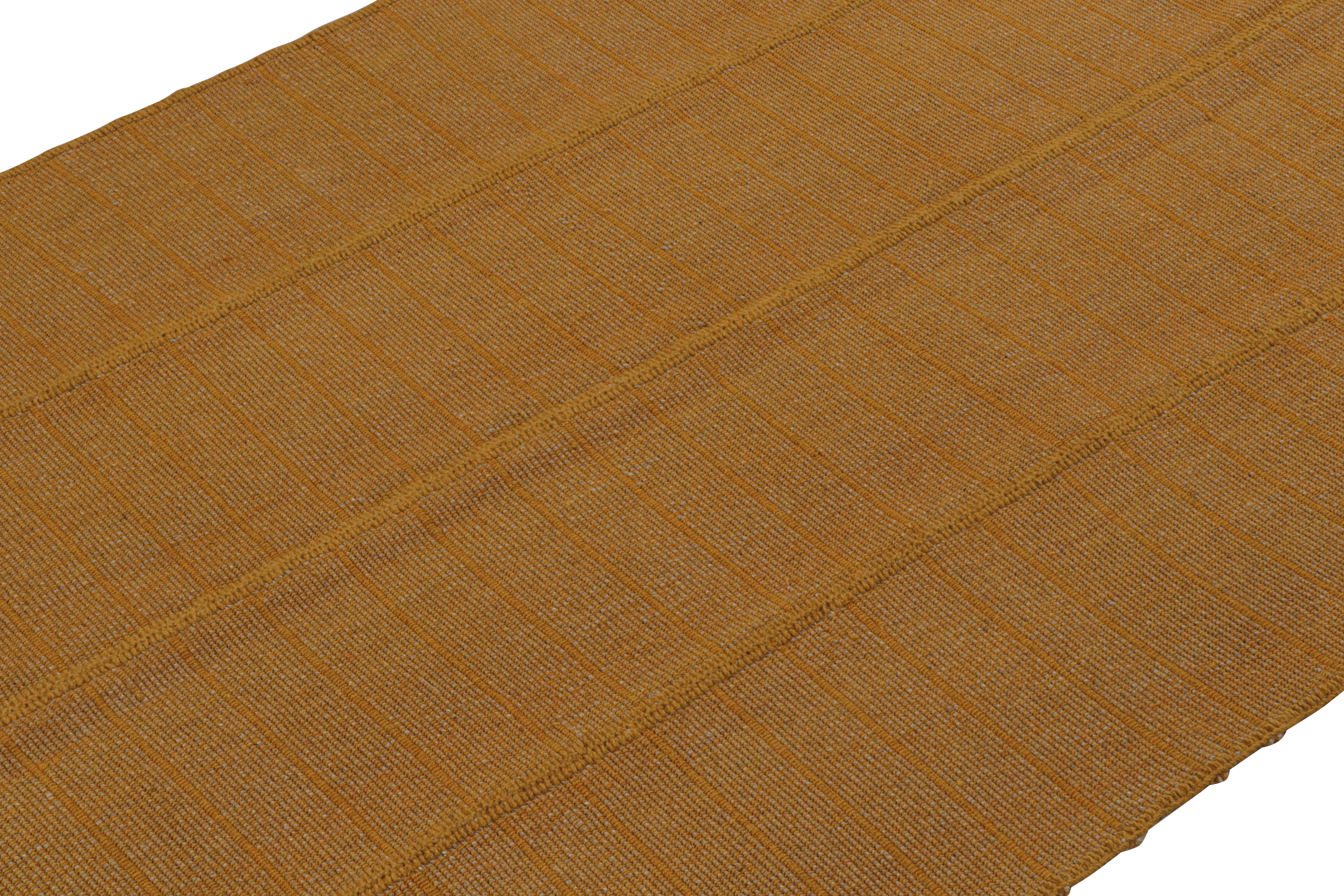 Hand-Woven Rug & Kilim’s Modern Kilim Rug with Textural Stripes in Gold and Orange Tones For Sale