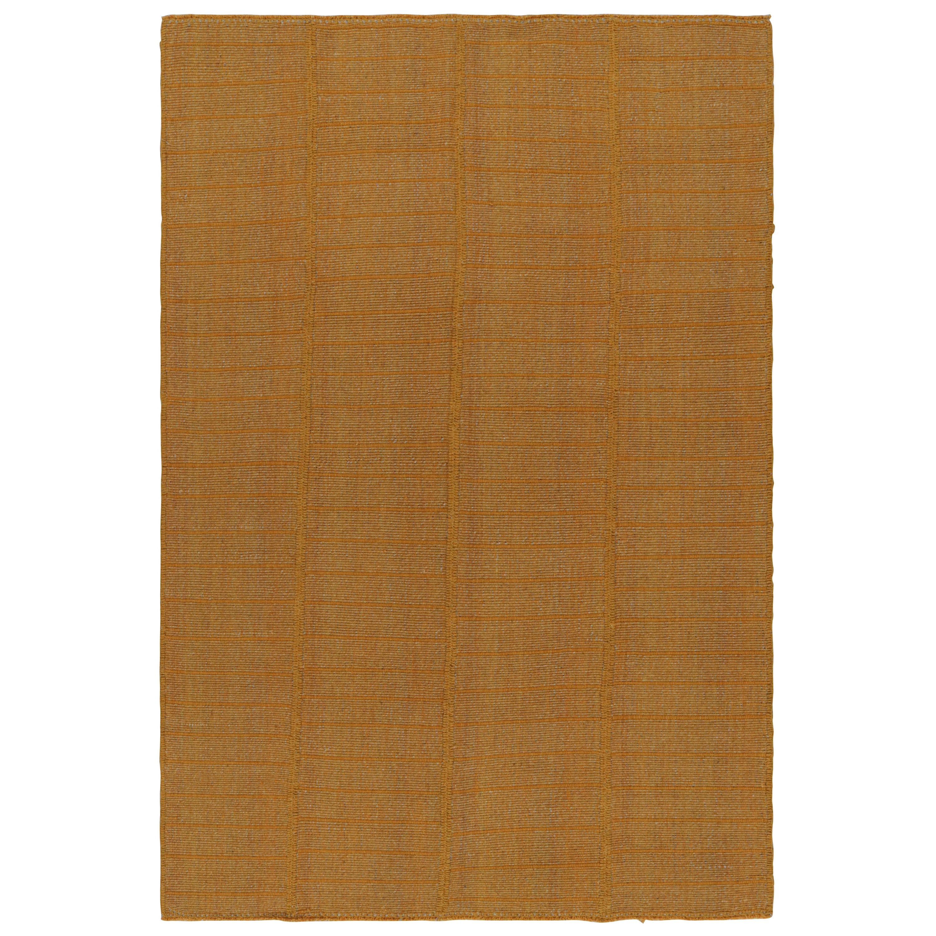 Rug & Kilim’s Modern Kilim Rug with Textural Stripes in Gold and Orange Tones