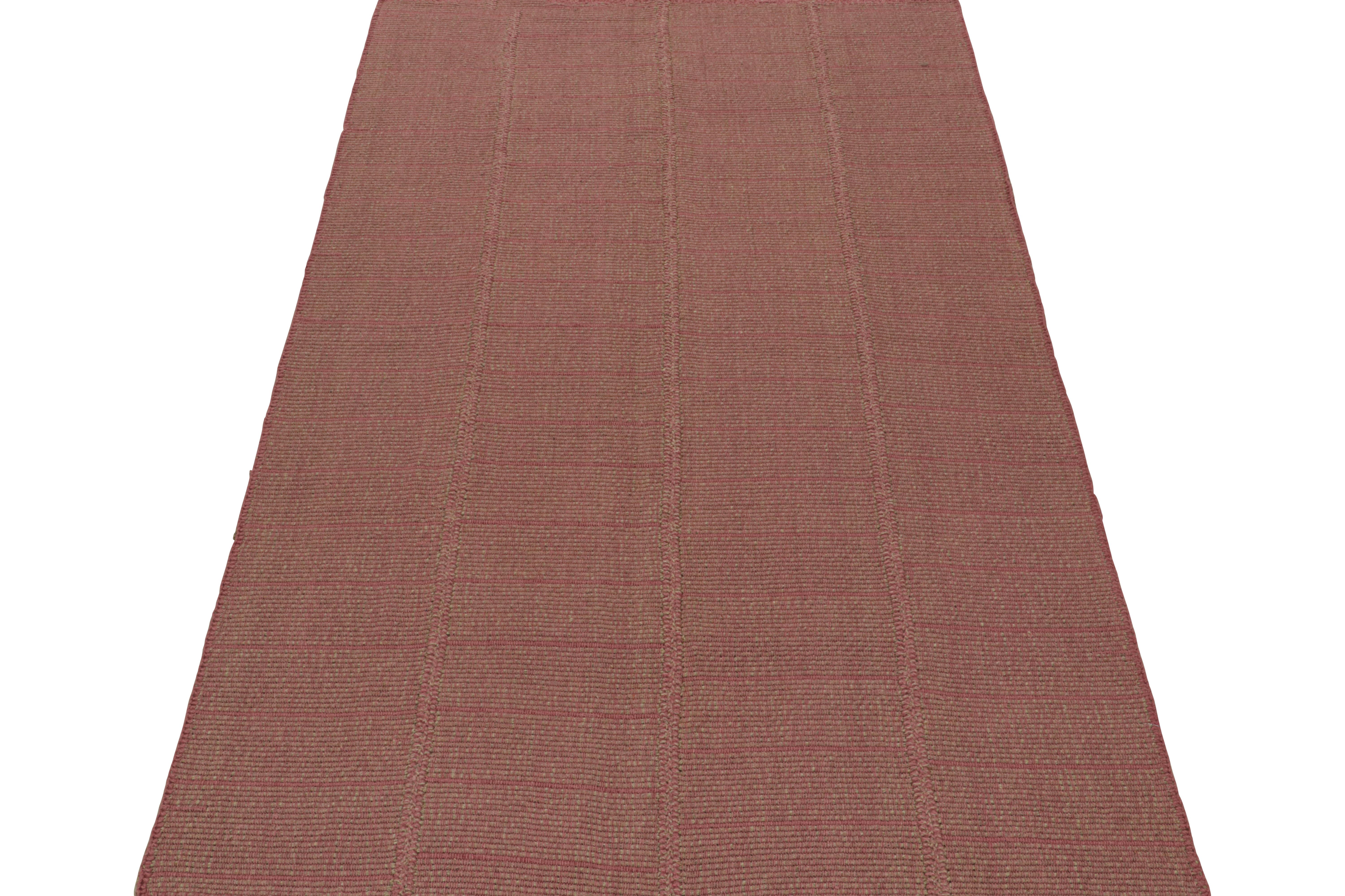 Afghan Rug & Kilim’s Modern Kilim Rug with Textural Stripes in Pink with Beige Accents For Sale