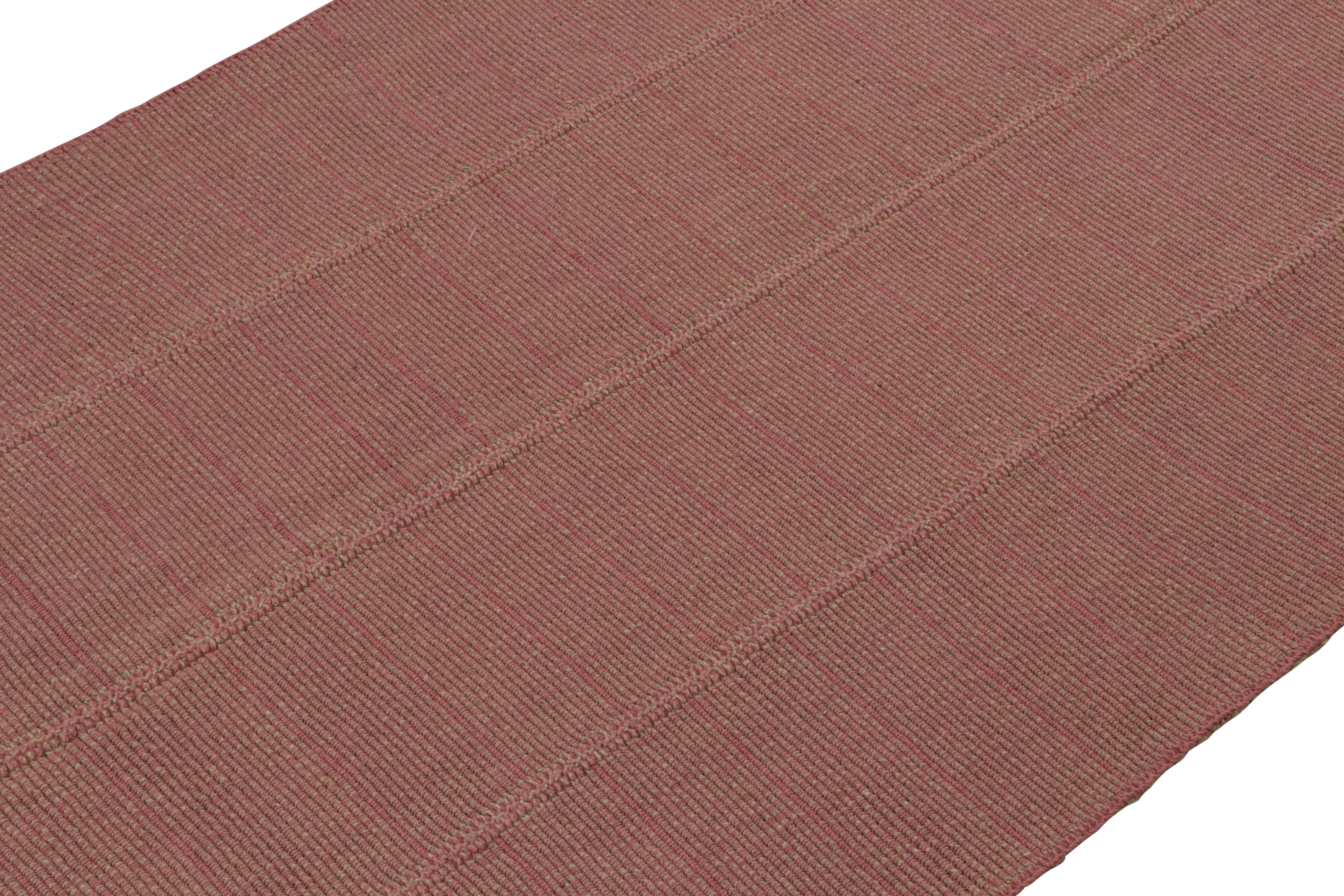 Afghano Rug & Kilim’s Modern Kilim Rug with Textural Stripes in Pink with Beige Accents in vendita