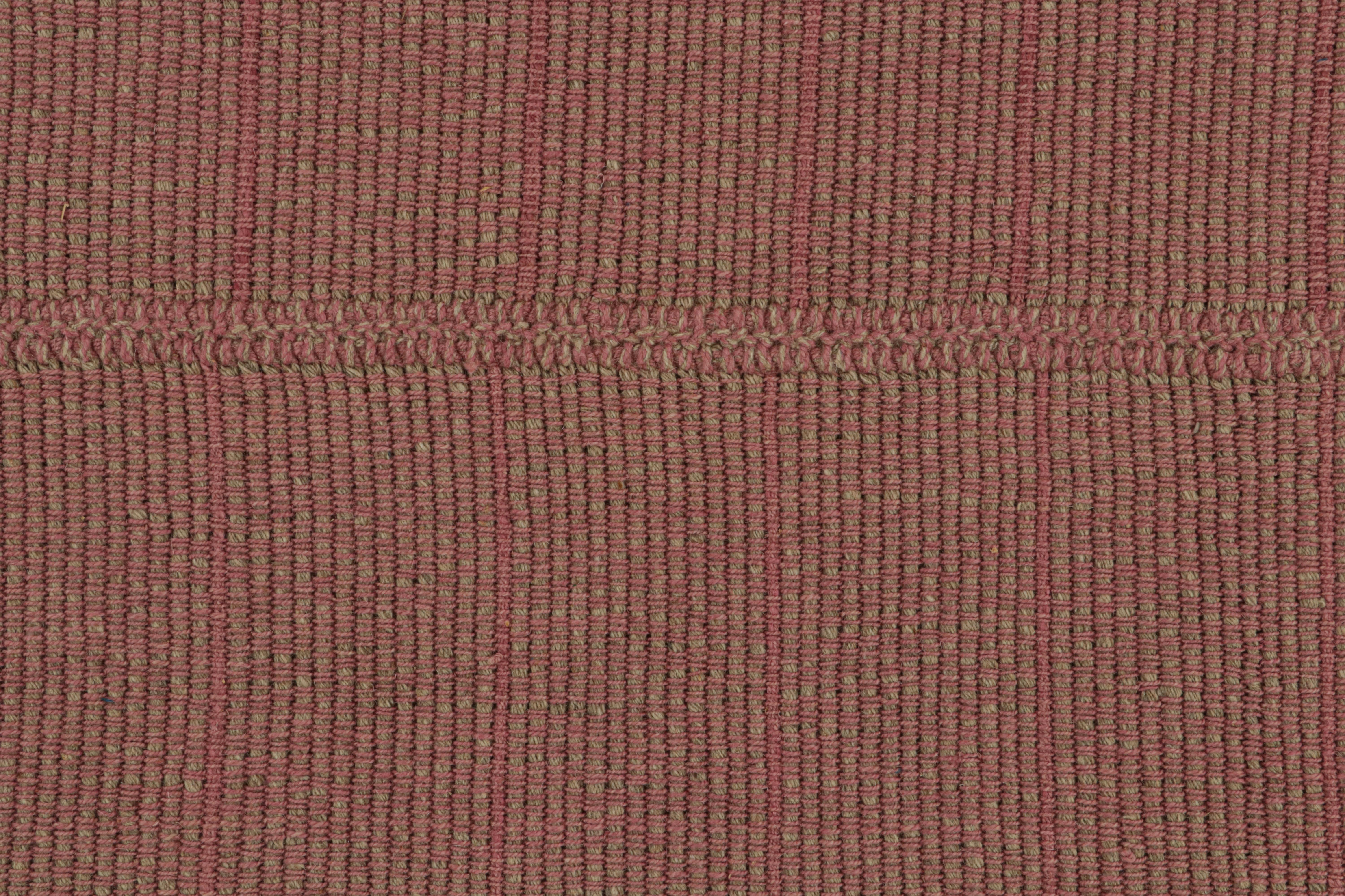 Contemporary Rug & Kilim’s Modern Kilim Rug with Textural Stripes in Pink with Beige Accents For Sale
