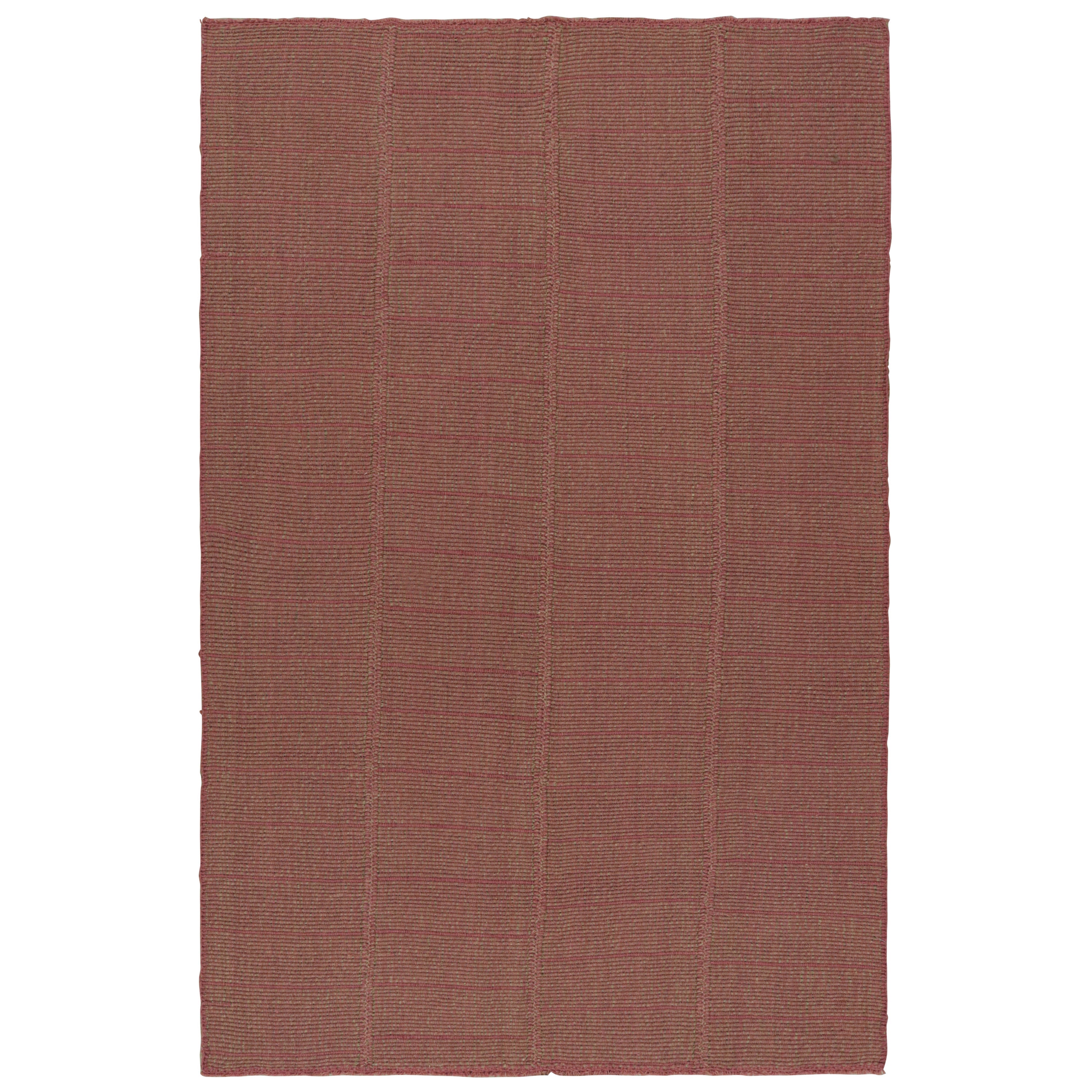Rug & Kilim’s Modern Kilim Rug with Textural Stripes in Pink with Beige Accents For Sale