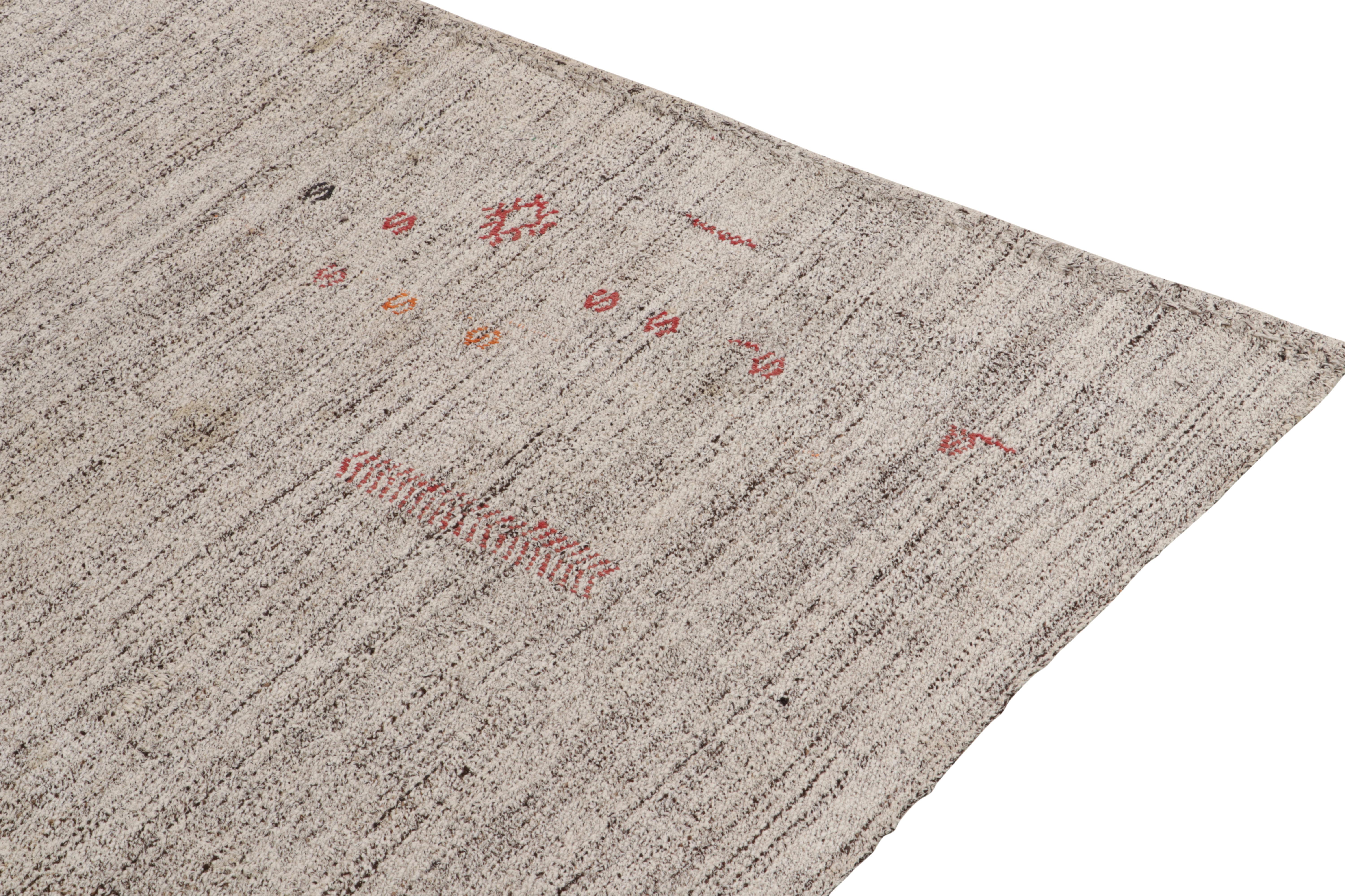 Turkish Rug & Kilim's Modern Kilim Striped Beige Gray and Green Transitional Flat-Weave For Sale