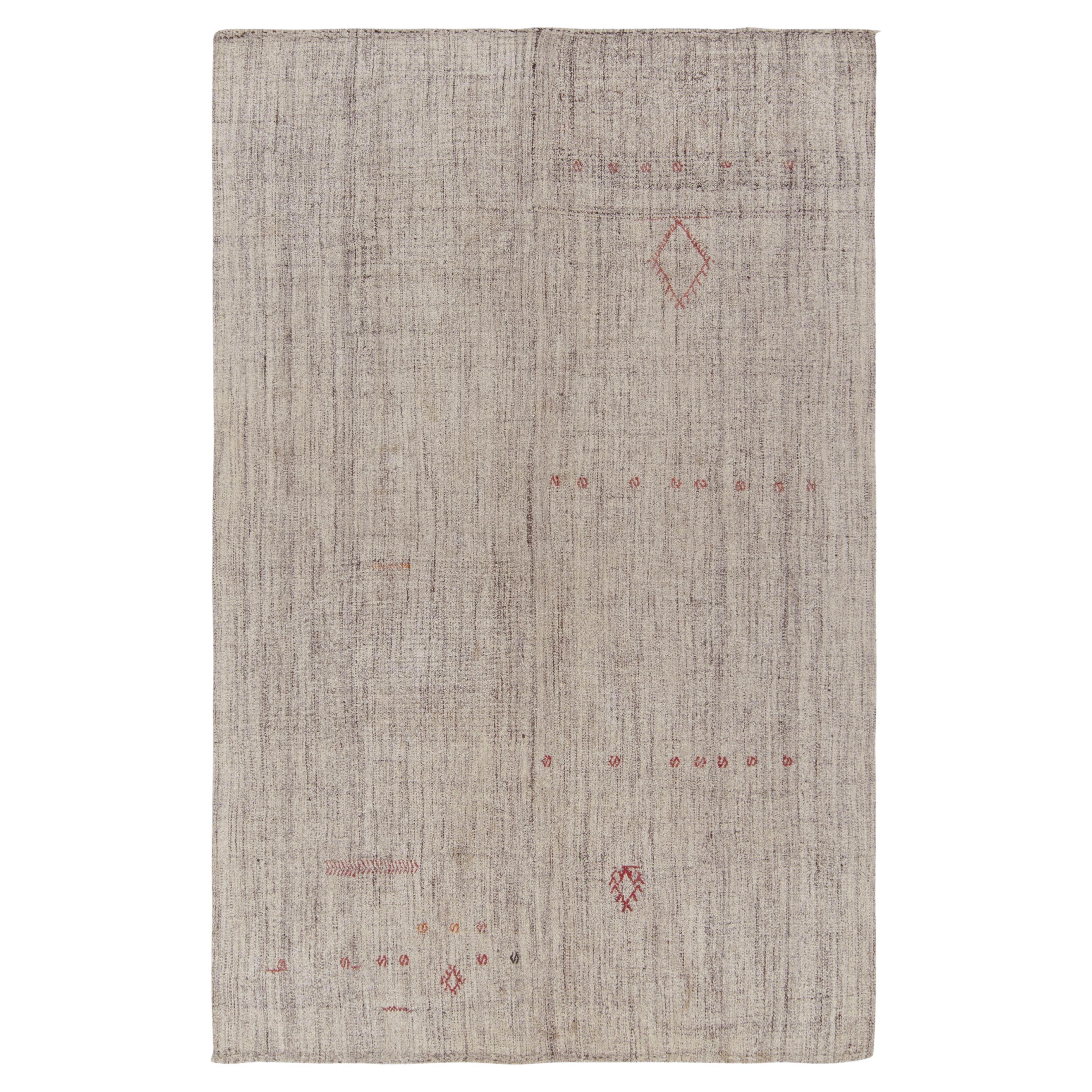 Rug & Kilim's Modern Kilim Striped Beige Gray and Green Transitional Flat-Weave For Sale
