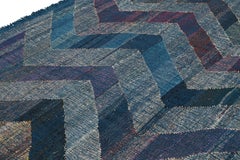 Rug & Kilim's Modern Kilim Wool Blue Purple and Gray Chevron Pattern