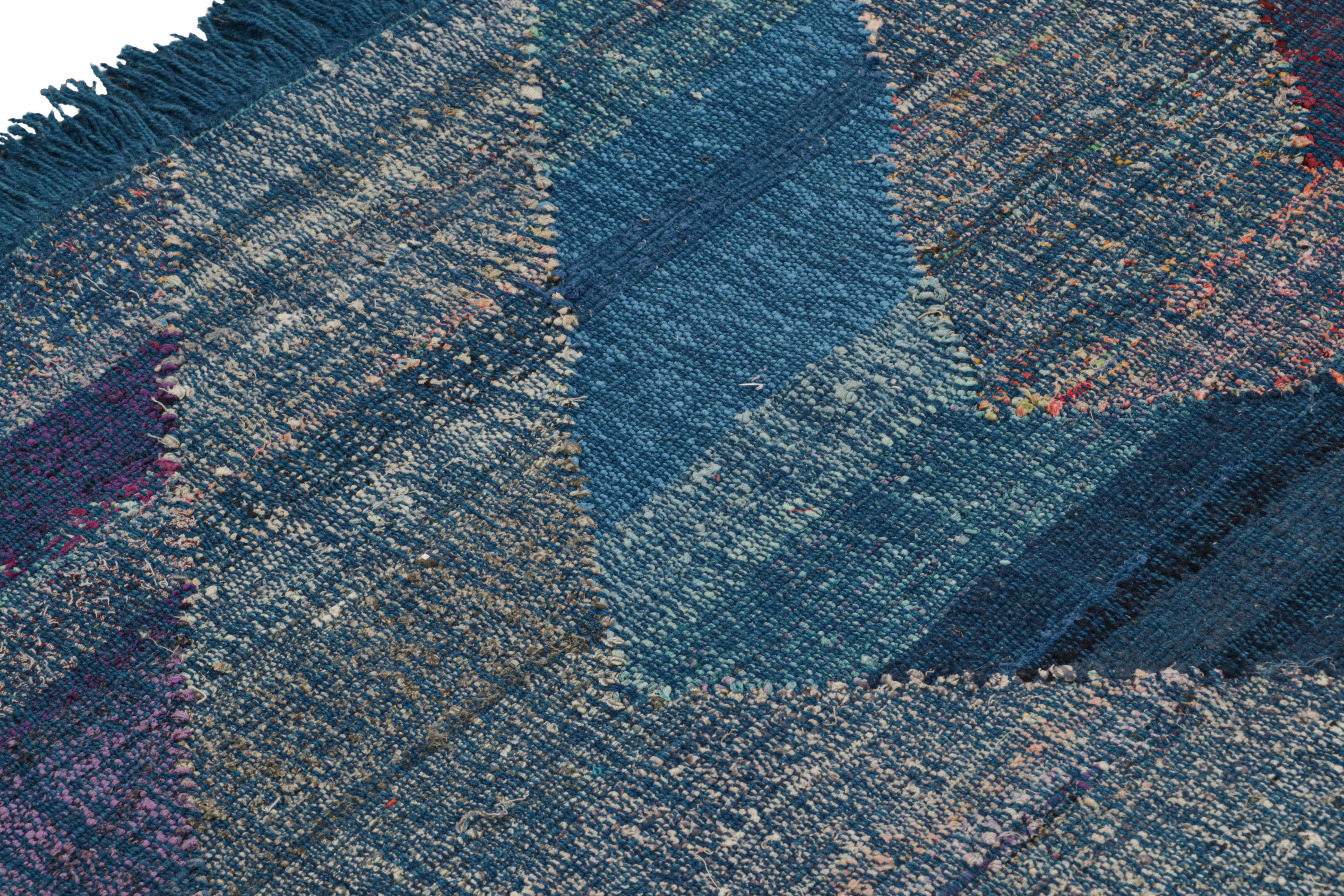 Rug & Kilim's Modern Kilim Wool Blue Purple and Gray Chevron Pattern In New Condition For Sale In Long Island City, NY