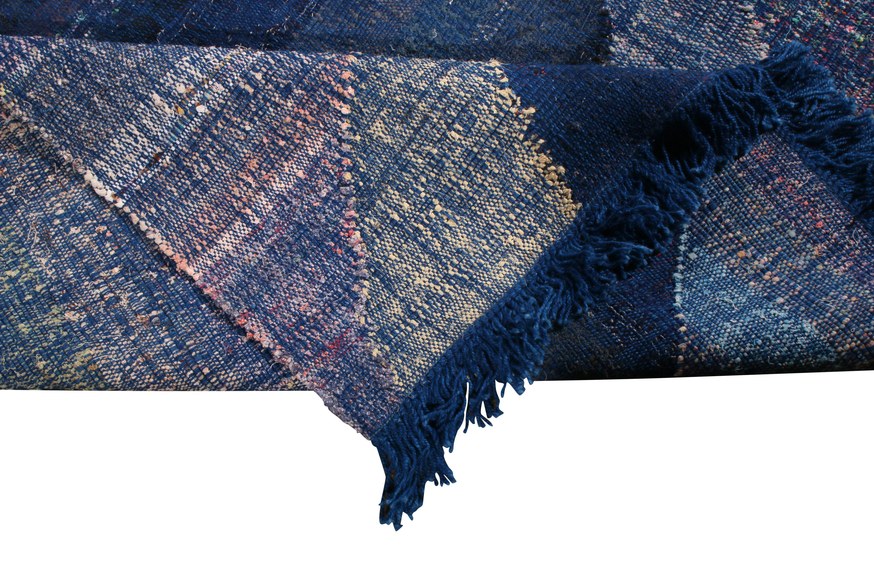 Contemporary Rug & Kilim's Modern Kilim Wool Blue Purple and Gray Chevron Pattern For Sale