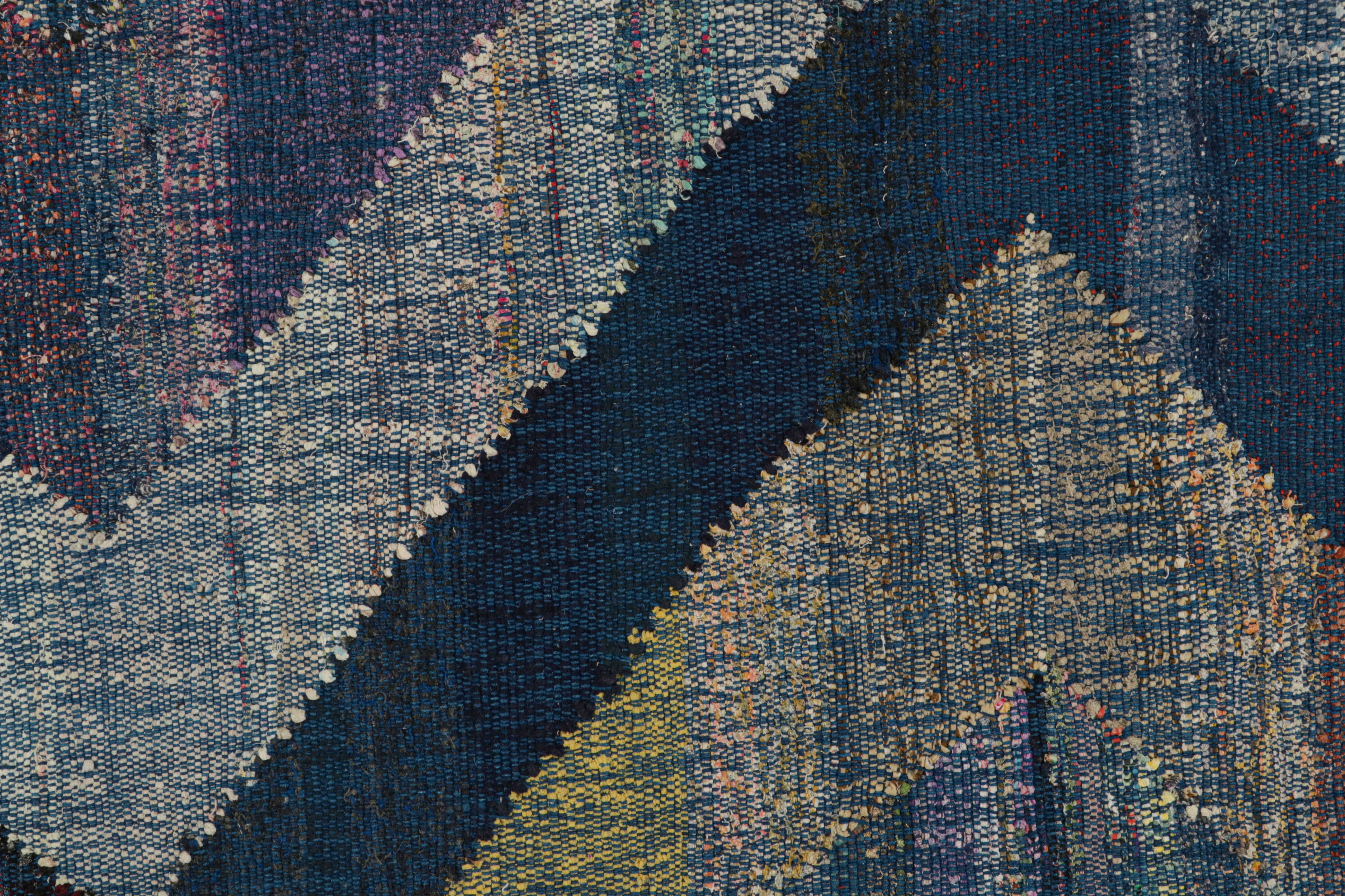 Contemporary Rug & Kilim's Modern Kilim Wool Blue Purple and Gray Chevron Pattern For Sale