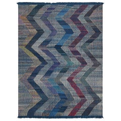 Rug & Kilim's Modern Kilim Wool Blue Purple and Gray Chevron Pattern (Tapis & Kilim's Modern Kilim Wool Blue Purple and Gray Chevron Pattern)