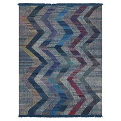 Rug & Kilim's Moderno Kilim de Lana Azul Morado y Gris Motivo Chevron