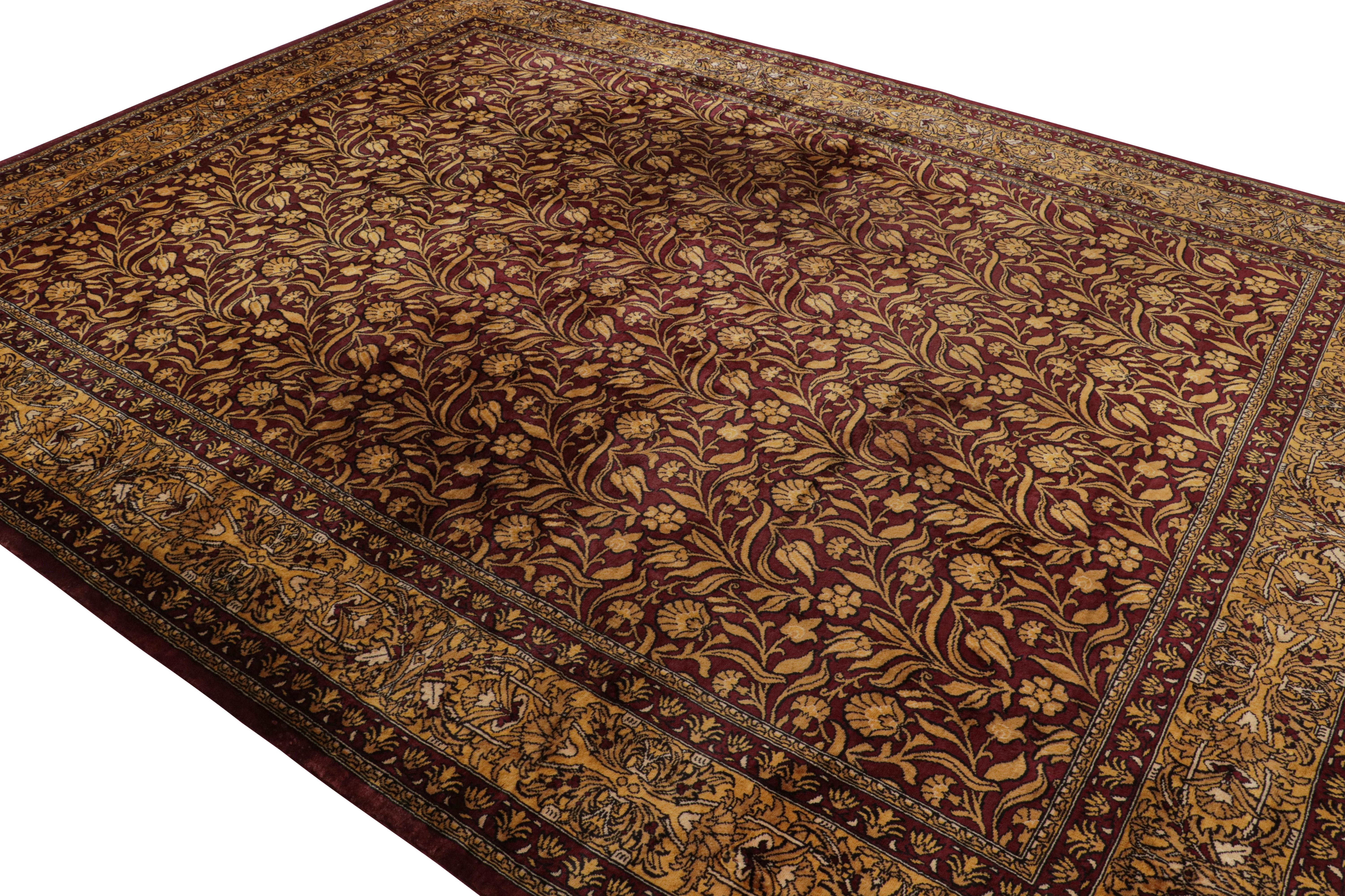 Handmade with wool, this 9x12 rug is inspired by a blend of European and Oriental rug aesthetics, with a particular influence from European interpretations of Persian rugs of Lavar. 

On the Design: 

Connoisseurs may admire the richest burgundy and
