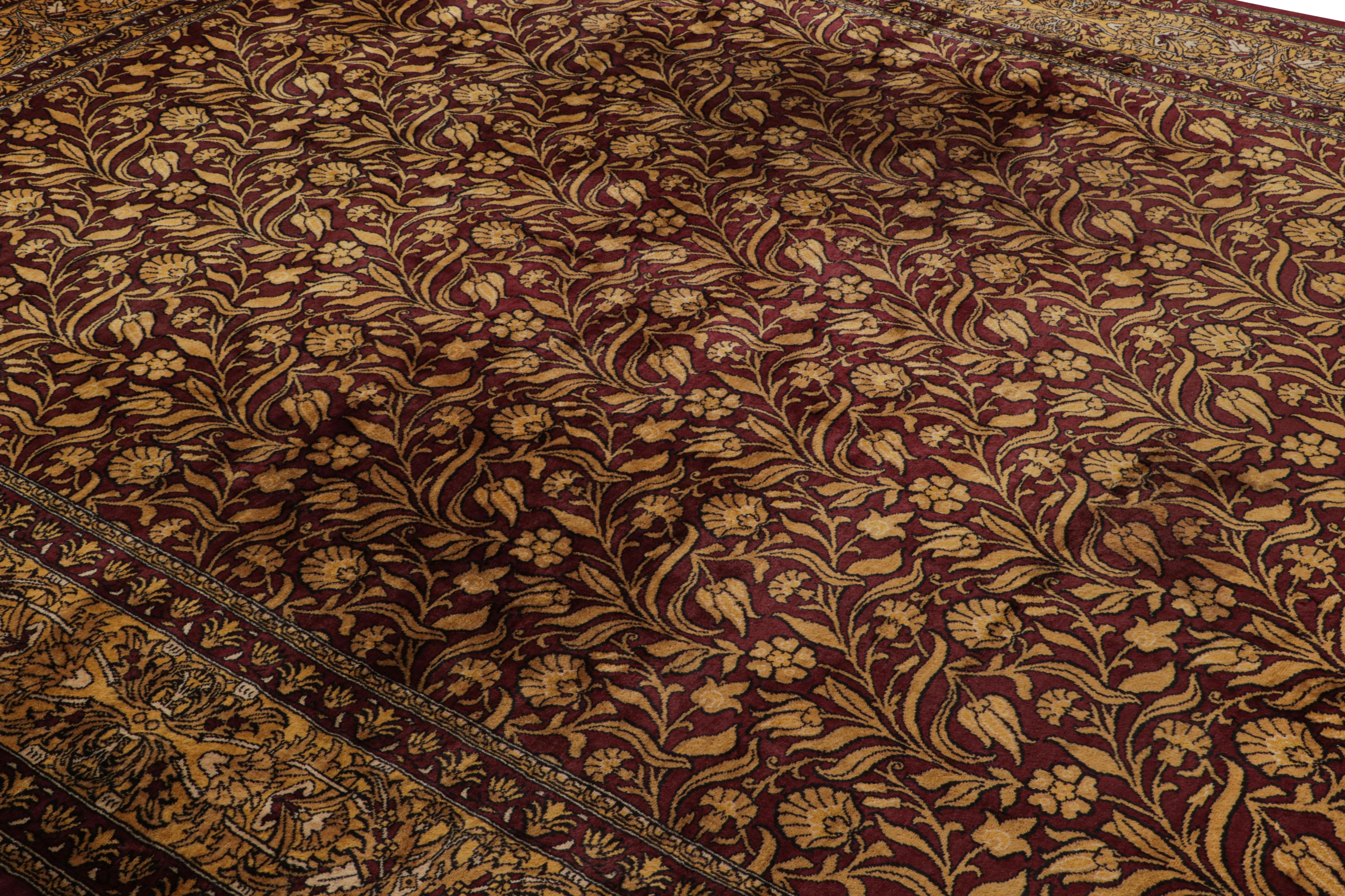 Pakistani Rug & Kilim’s Modern Lavar Style Rug in Burgundy Gold All Over Floral Pattern For Sale