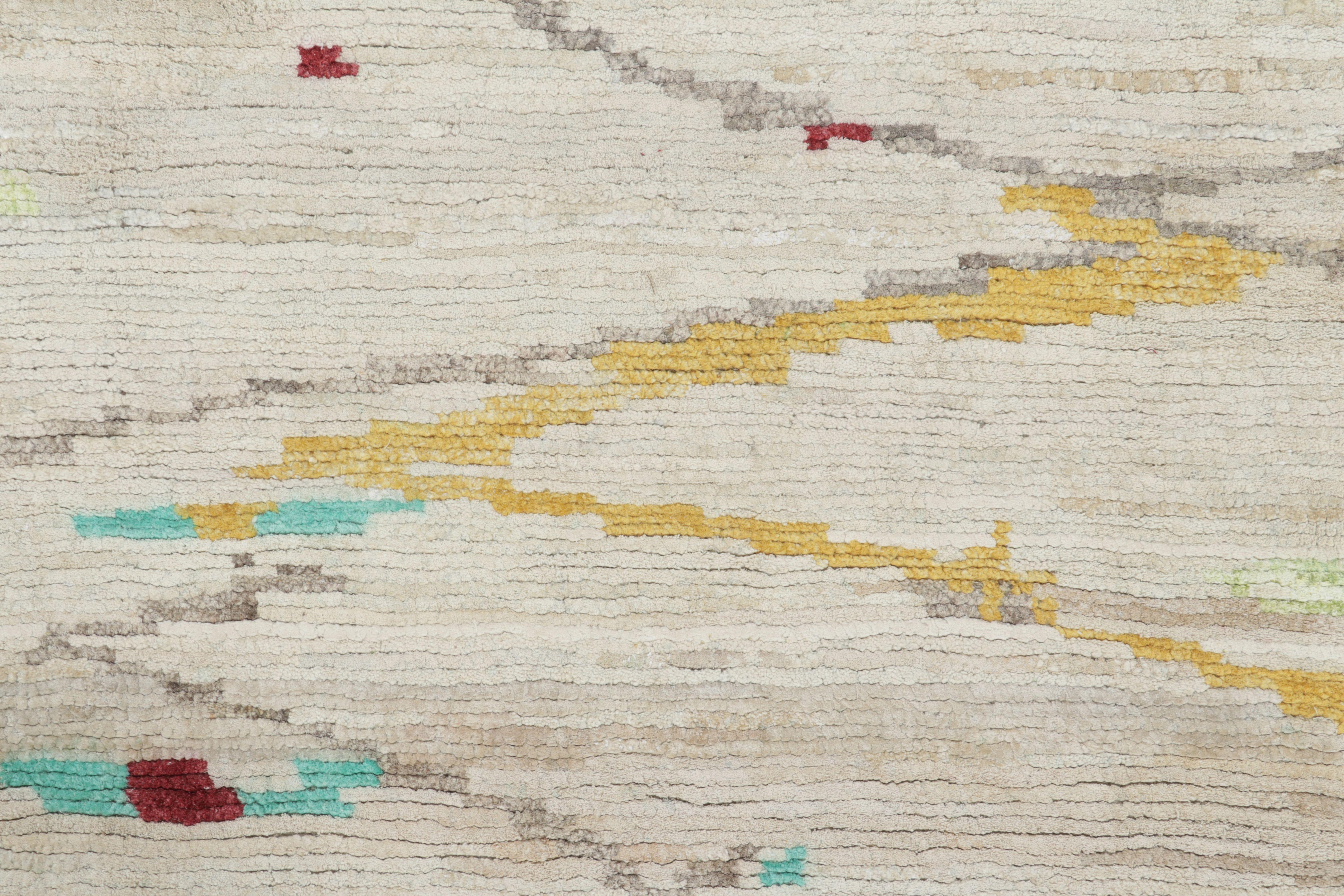 Tribal Rug & Kilim’s Modern Moroccan-Inspired Rug in Ivory and Teal Abstract Pattern For Sale