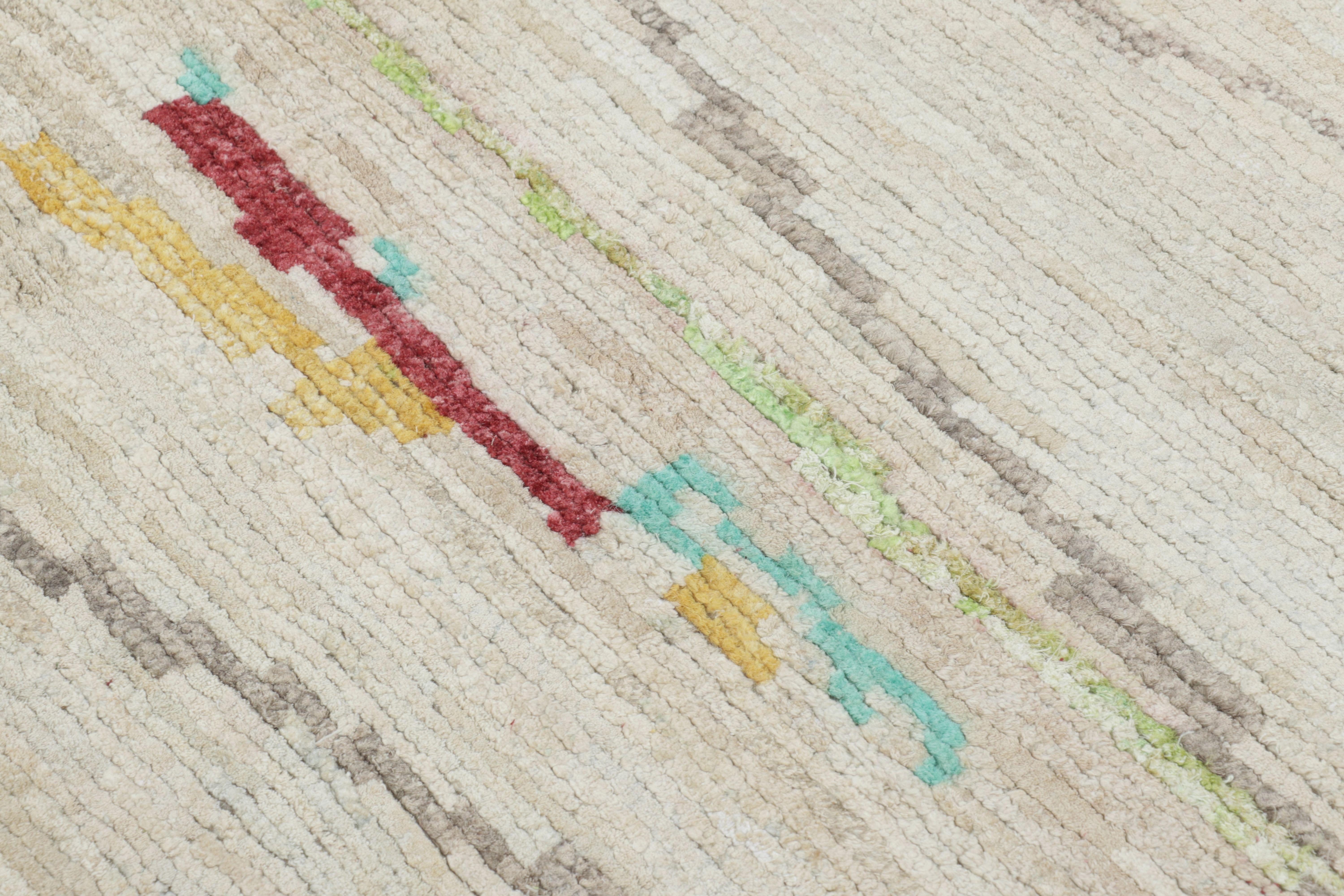 Hand-Knotted Rug & Kilim’s Modern Moroccan-Inspired Rug in Ivory and Teal Abstract Pattern For Sale