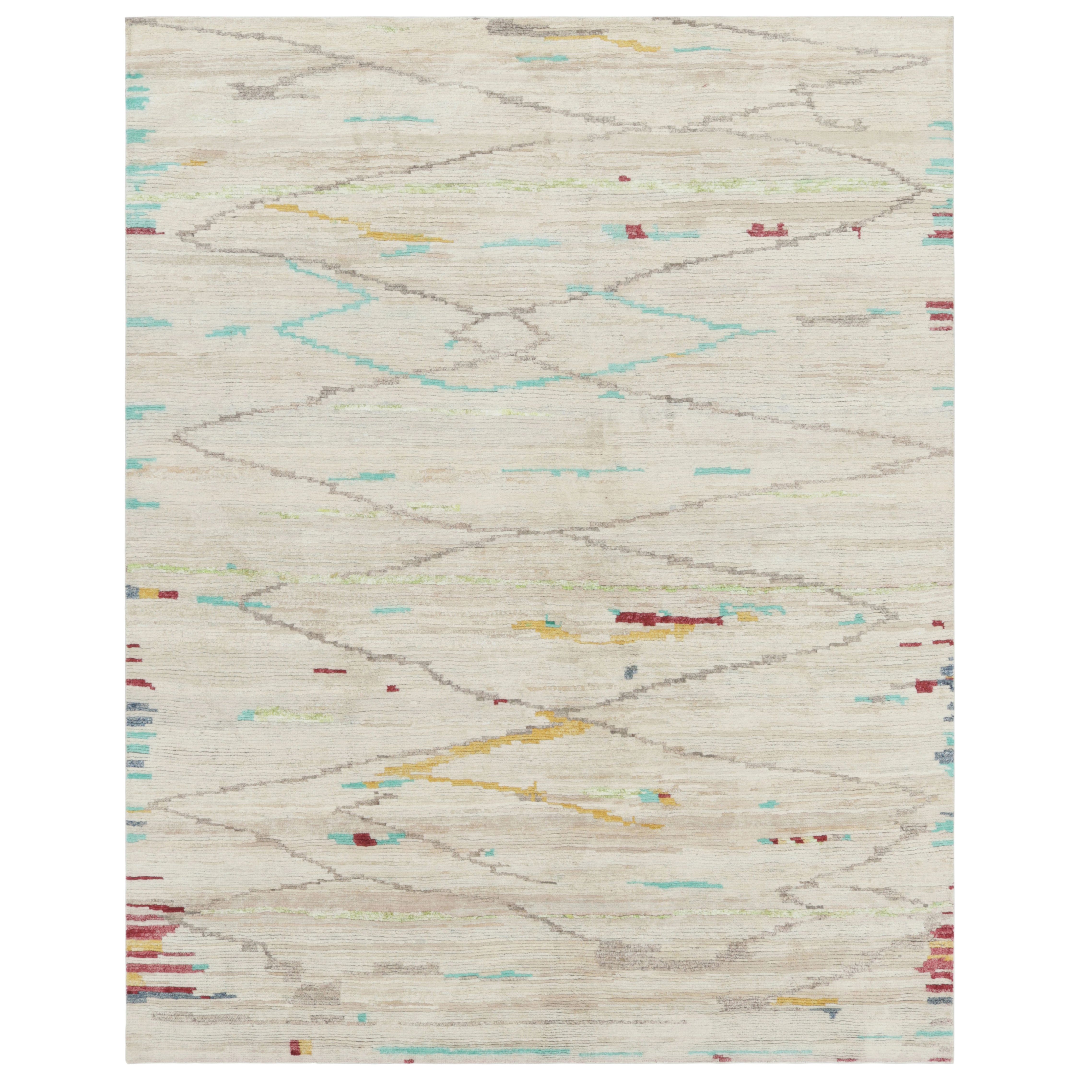 Rug 
Kilim’s Modern Moroccan-Inspired Rug in Ivory and Teal Abstract Pattern For Sale