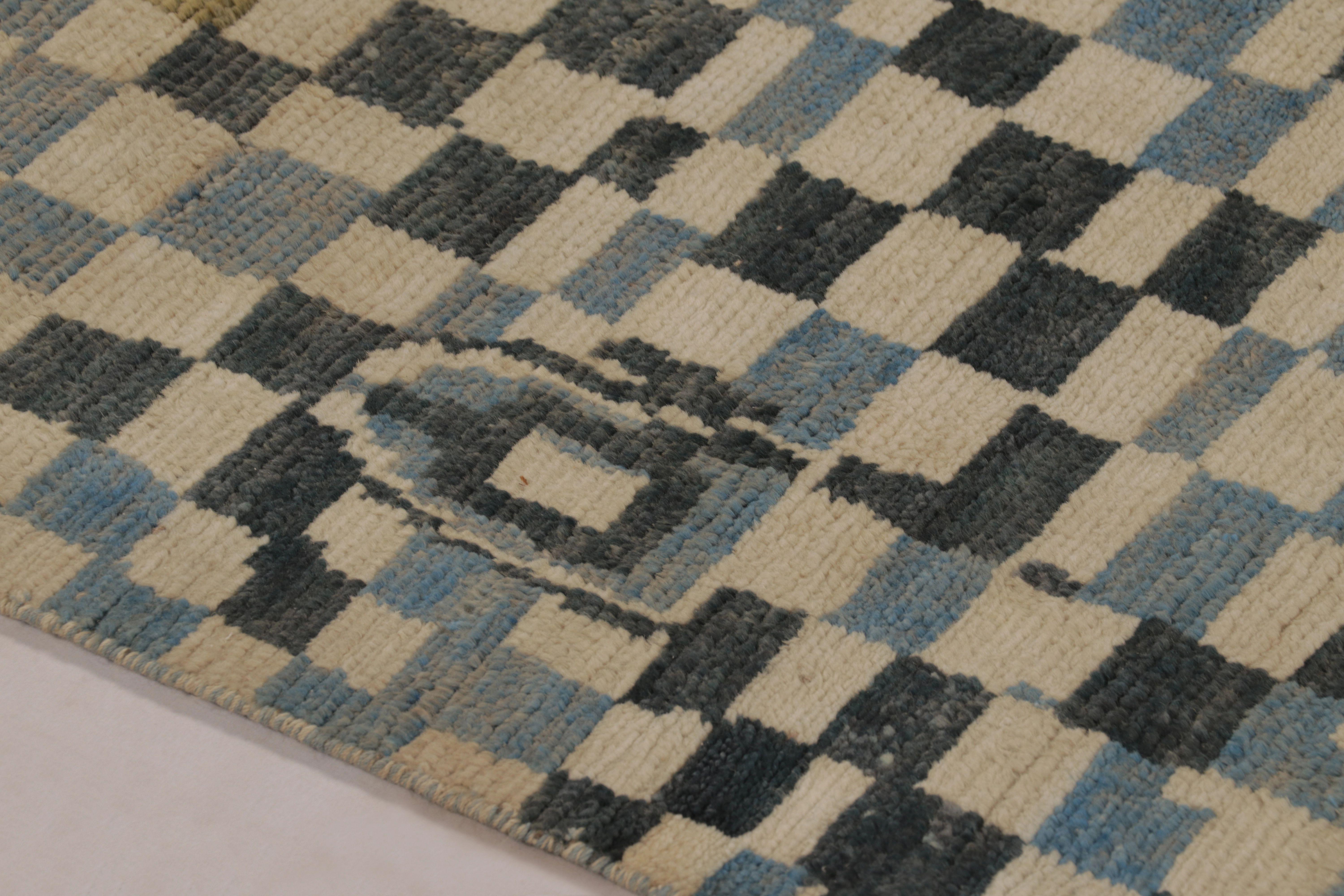 Annodato a mano Rug & Kilim - Tappeto moderno di ispirazione marocchina con mosaico astratto blu-grigio in vendita