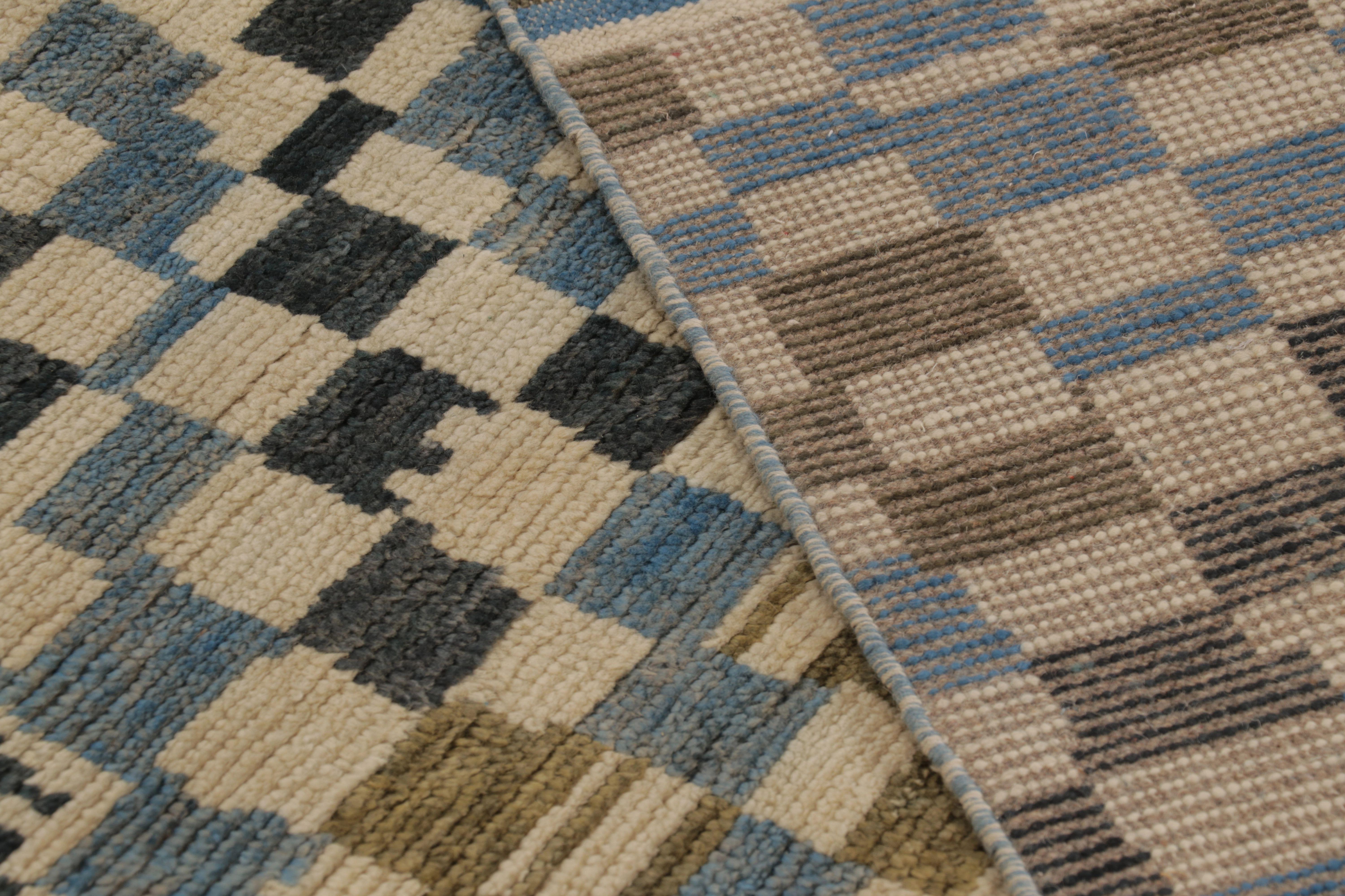 Lana Rug & Kilim - Tappeto moderno di ispirazione marocchina con mosaico astratto blu-grigio in vendita