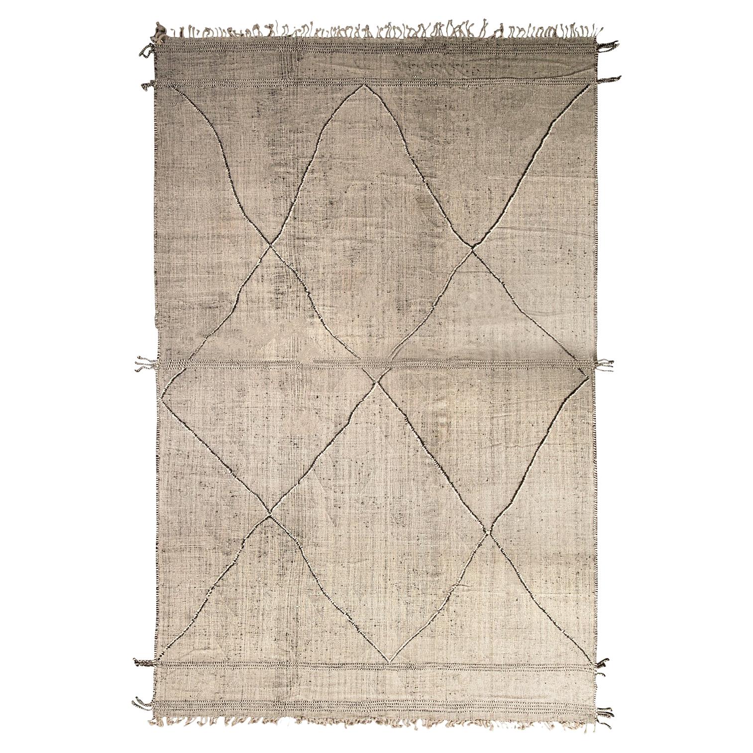 Rug & Kilim’s Modern Moroccan Style Kilim in White and Black Trellis Pattern For Sale