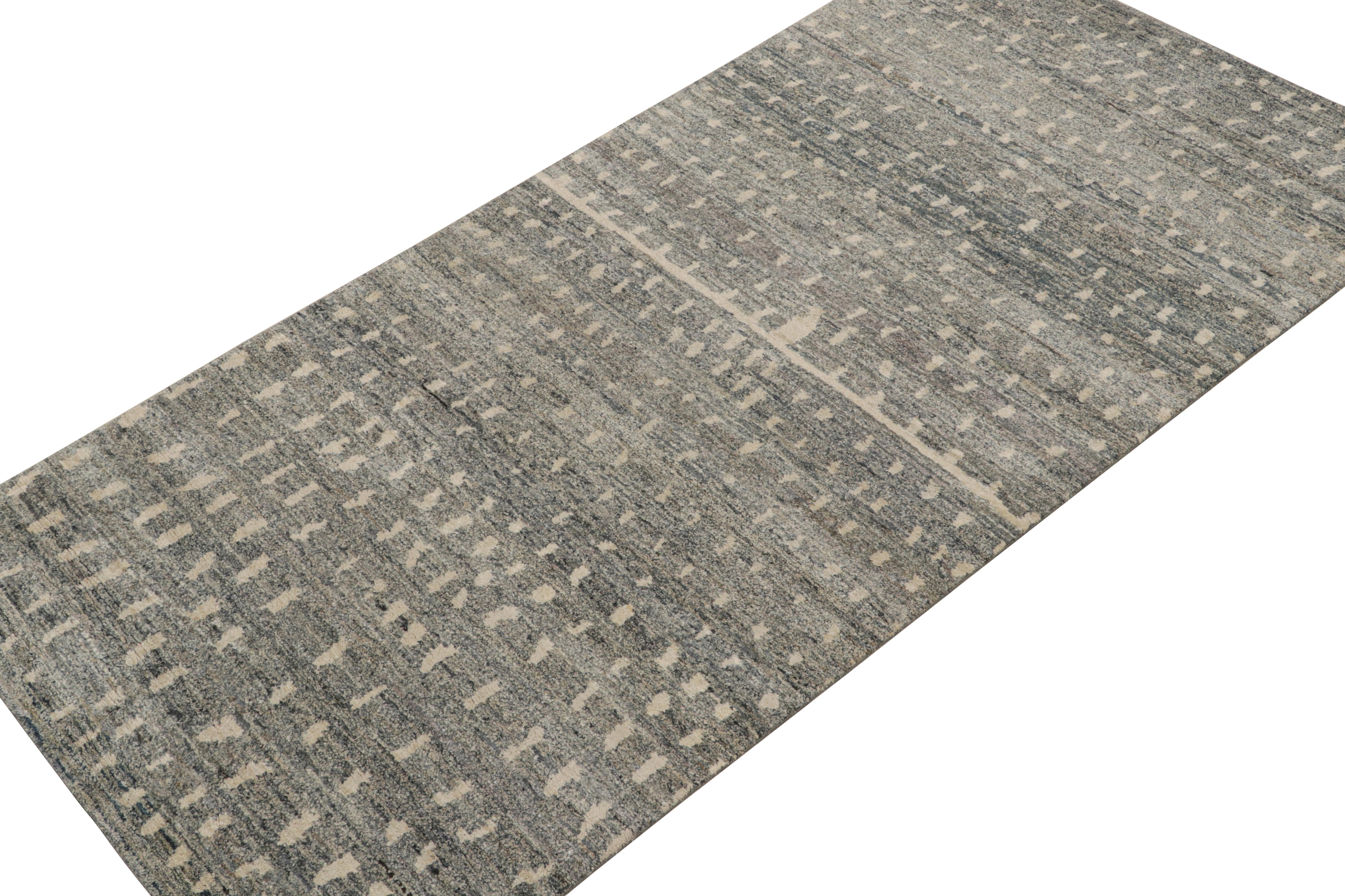 Hand-knotted in silk and cotton, this 4x6 modern rug is from the Moroccan rug collection by Rug & Kilim. 

On the Design: 

Our Moroccans represent a new take on primitivist Berber styles with archaic patterns in a more durable high-end