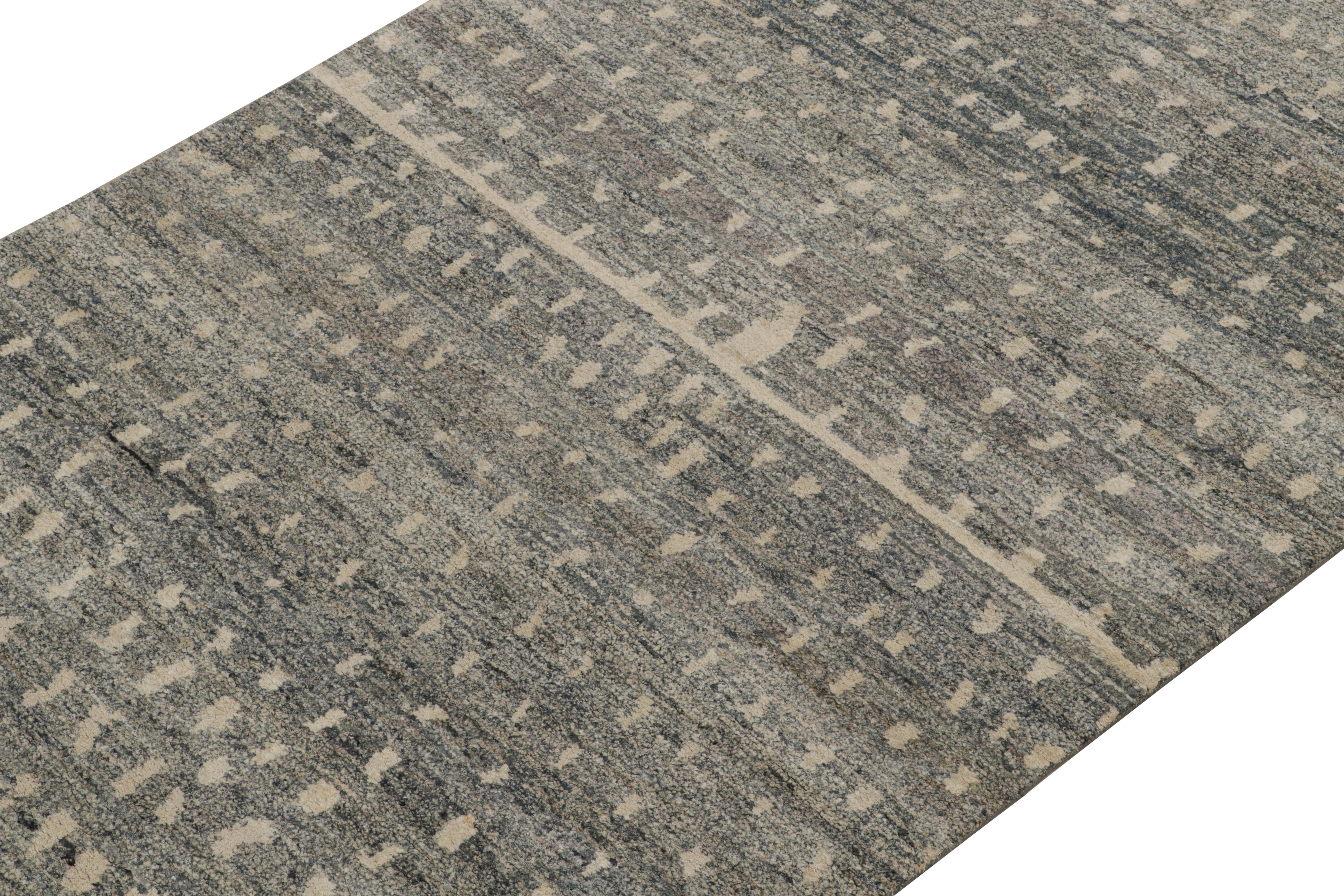 Hand-Knotted Rug & Kilim’s Modern Moroccan Style Rug in Gray and Beige Geometric Patterns For Sale
