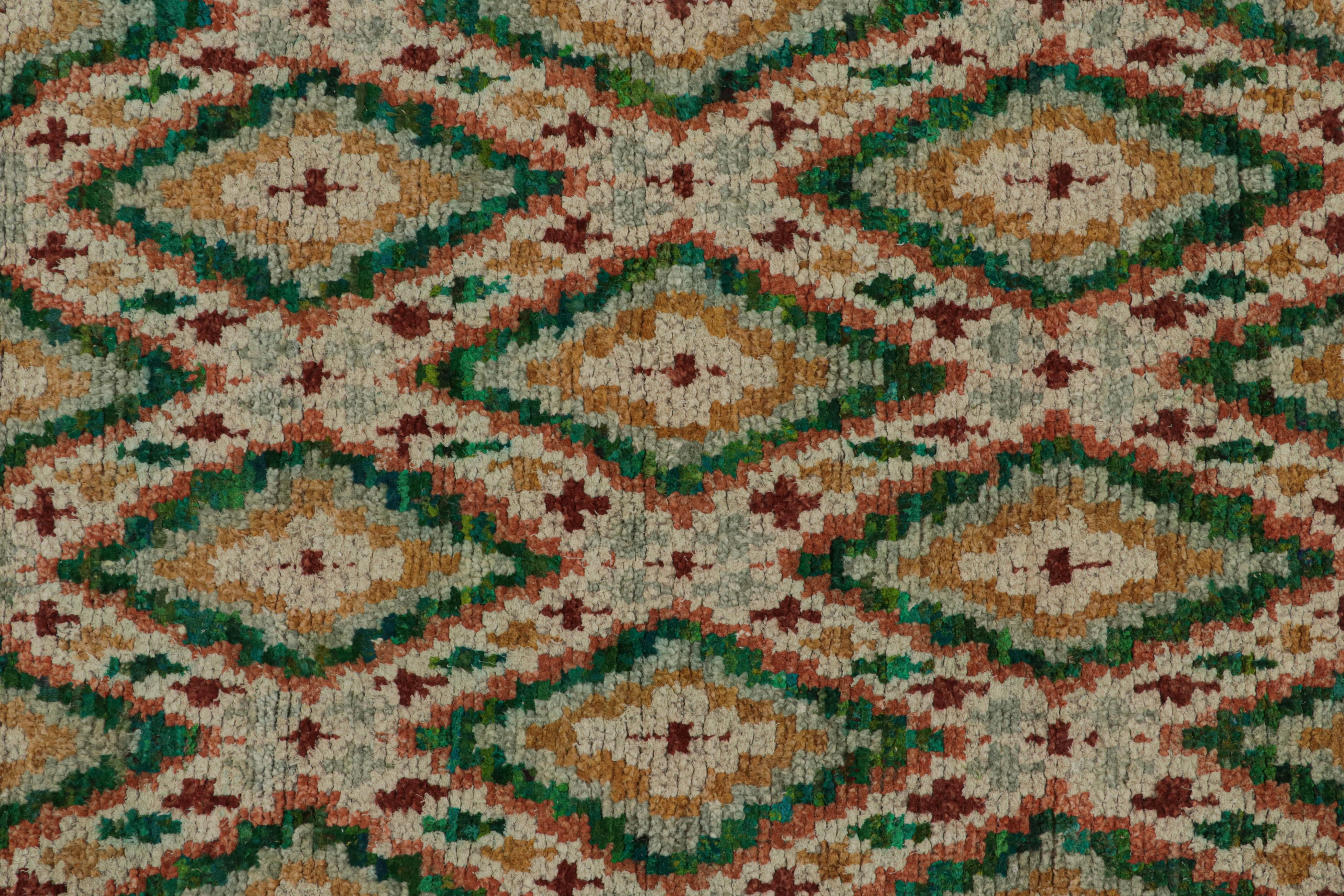 Rug & Kilim’s Modern Moroccan Style Rug in Green & Gold Geometric Patterns In New Condition For Sale In Long Island City, NY
