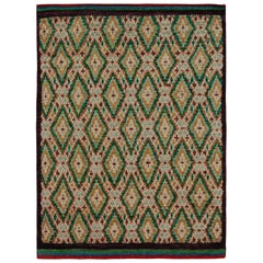 Rug & Kilim’s Modern Moroccan Style Rug in Green & Gold Geometric Patterns