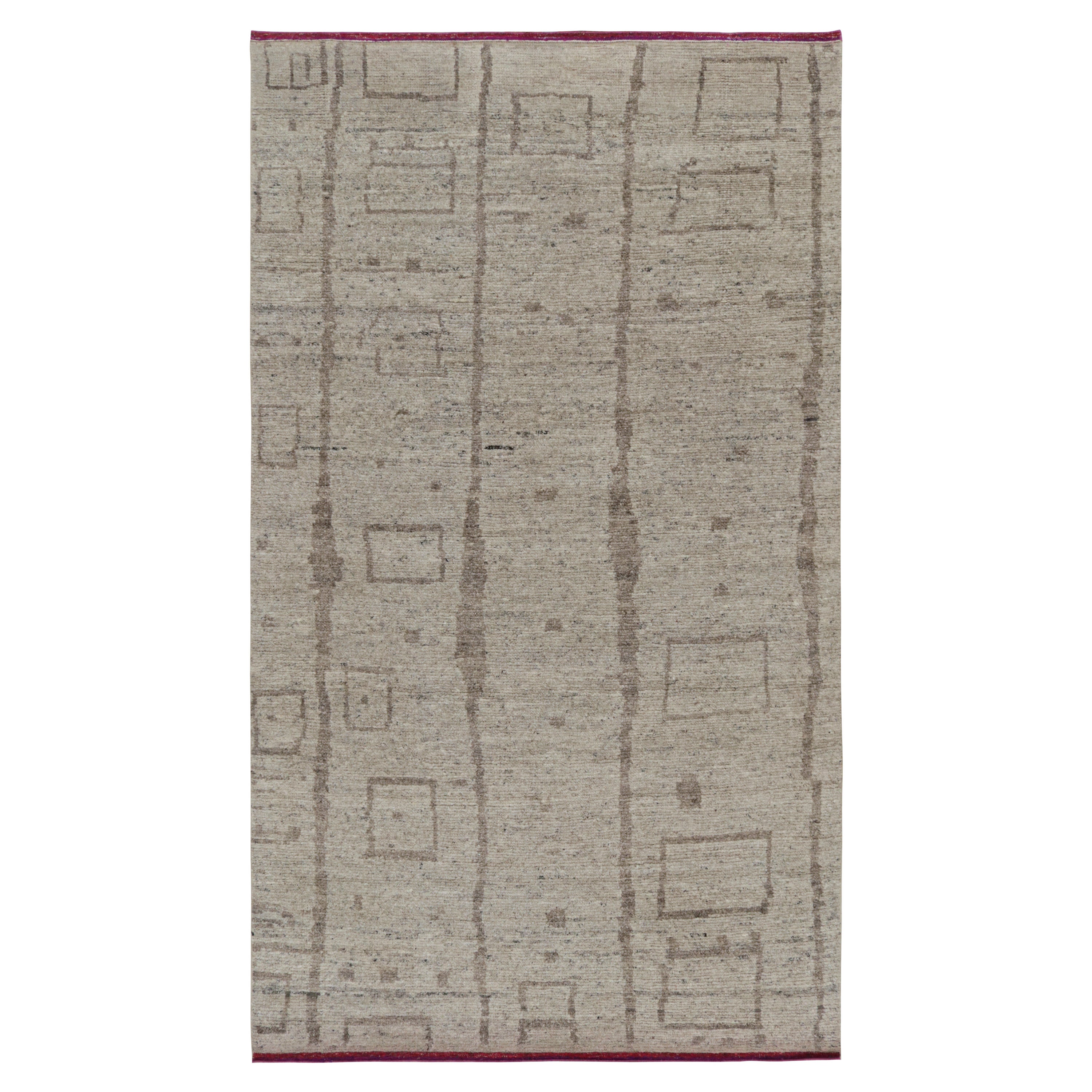 Rug & Kilim’s Modern Moroccan Style Rug with Beige and Gray Geometric Patterns For Sale
