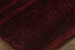 Rug & Kilim’s Modern Nepalese Gallery Runner with Geometric Pattern in Red Hues