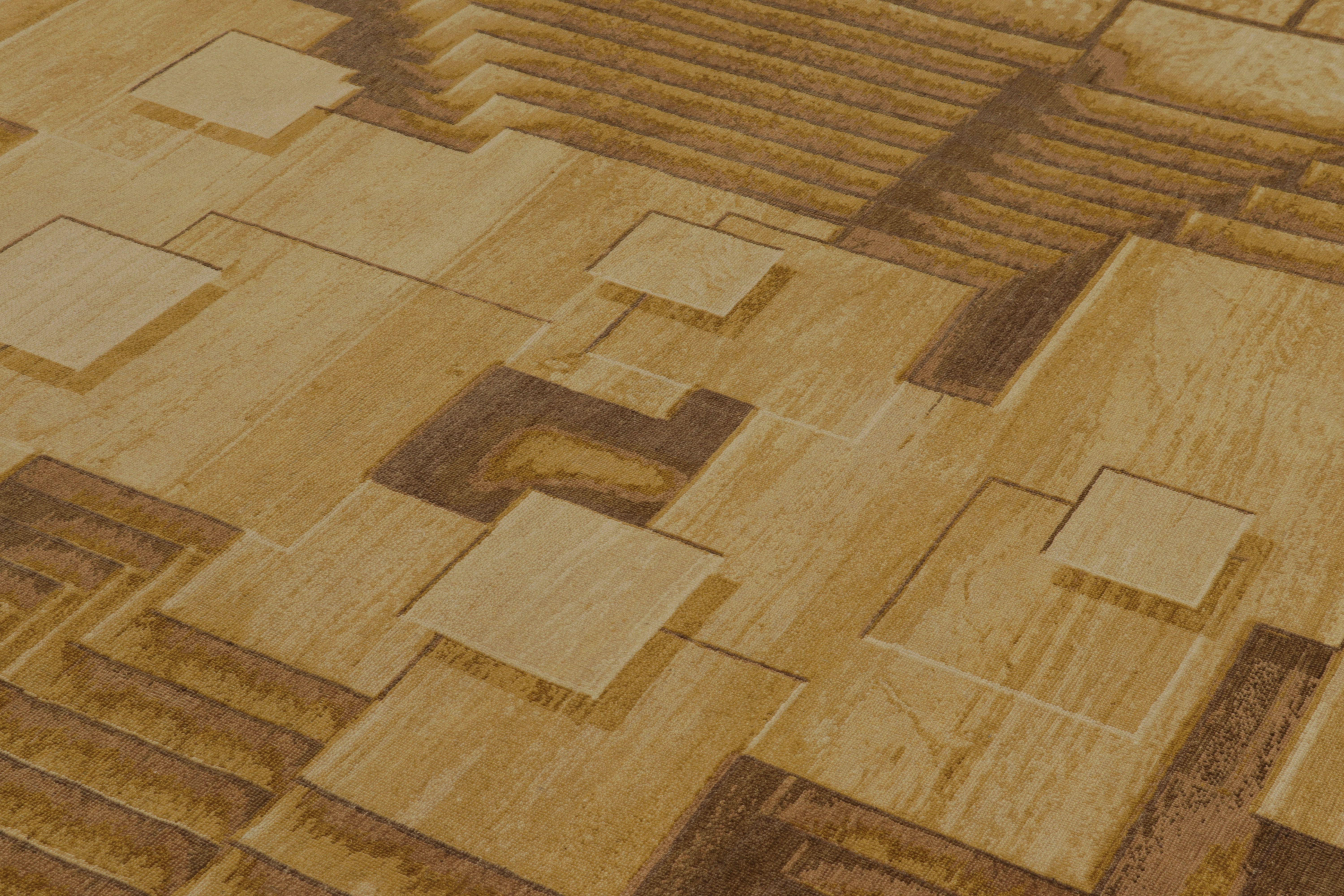 Dieser herrliche 8x10 Modern Rug & Kilim Teppich ist eine atemberaubende dreidimensionale optische Täuschung. Das aus niedrigfloriger Wolle handgeknüpfte Design zeichnet sich durch ineinander greifende geometrische Flächen aus, die an eine gestufte
