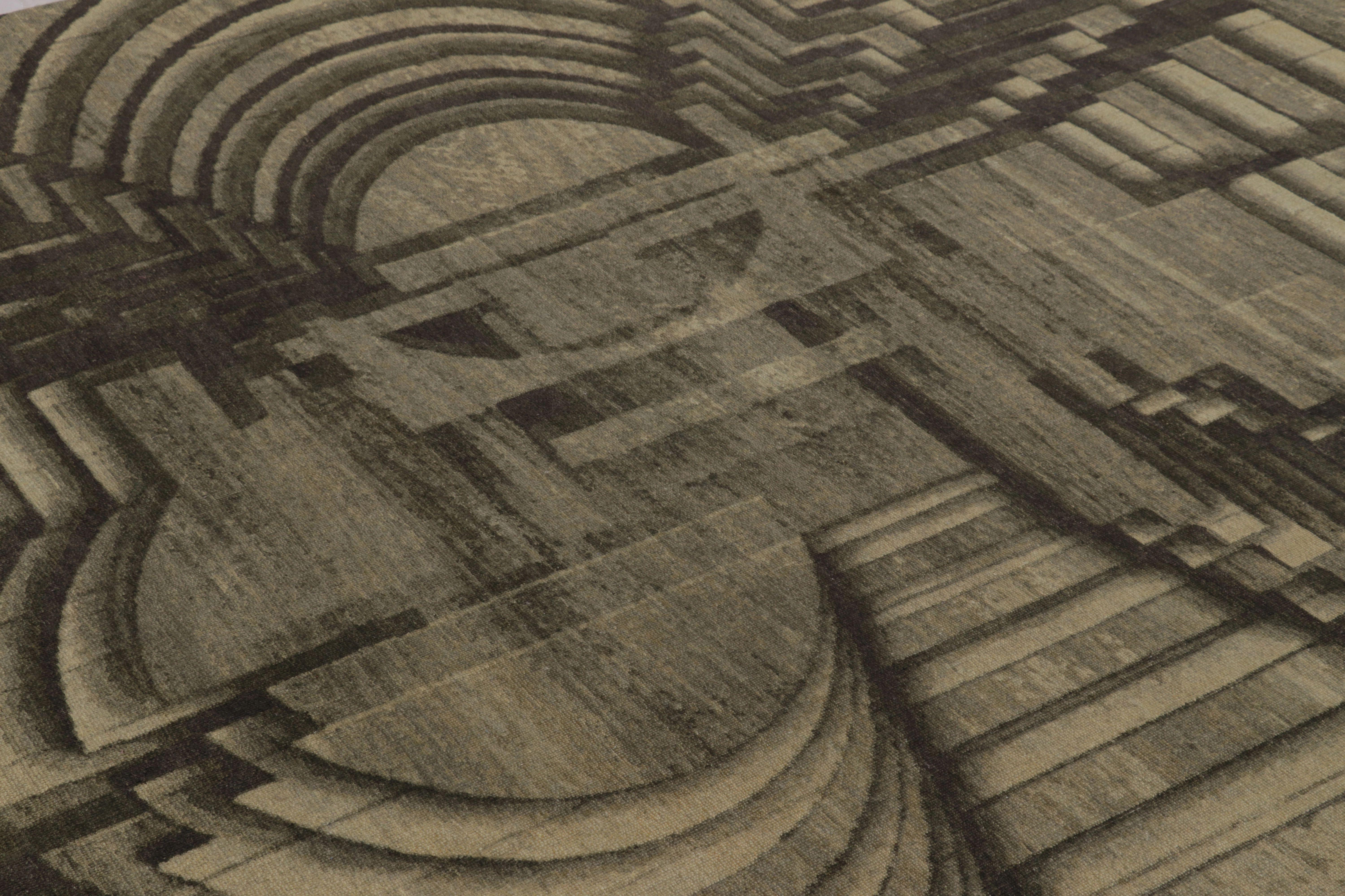 Indiano Rug & Kilim - Tappeto moderno a illusione ottica in color antracite e taupe in vendita
