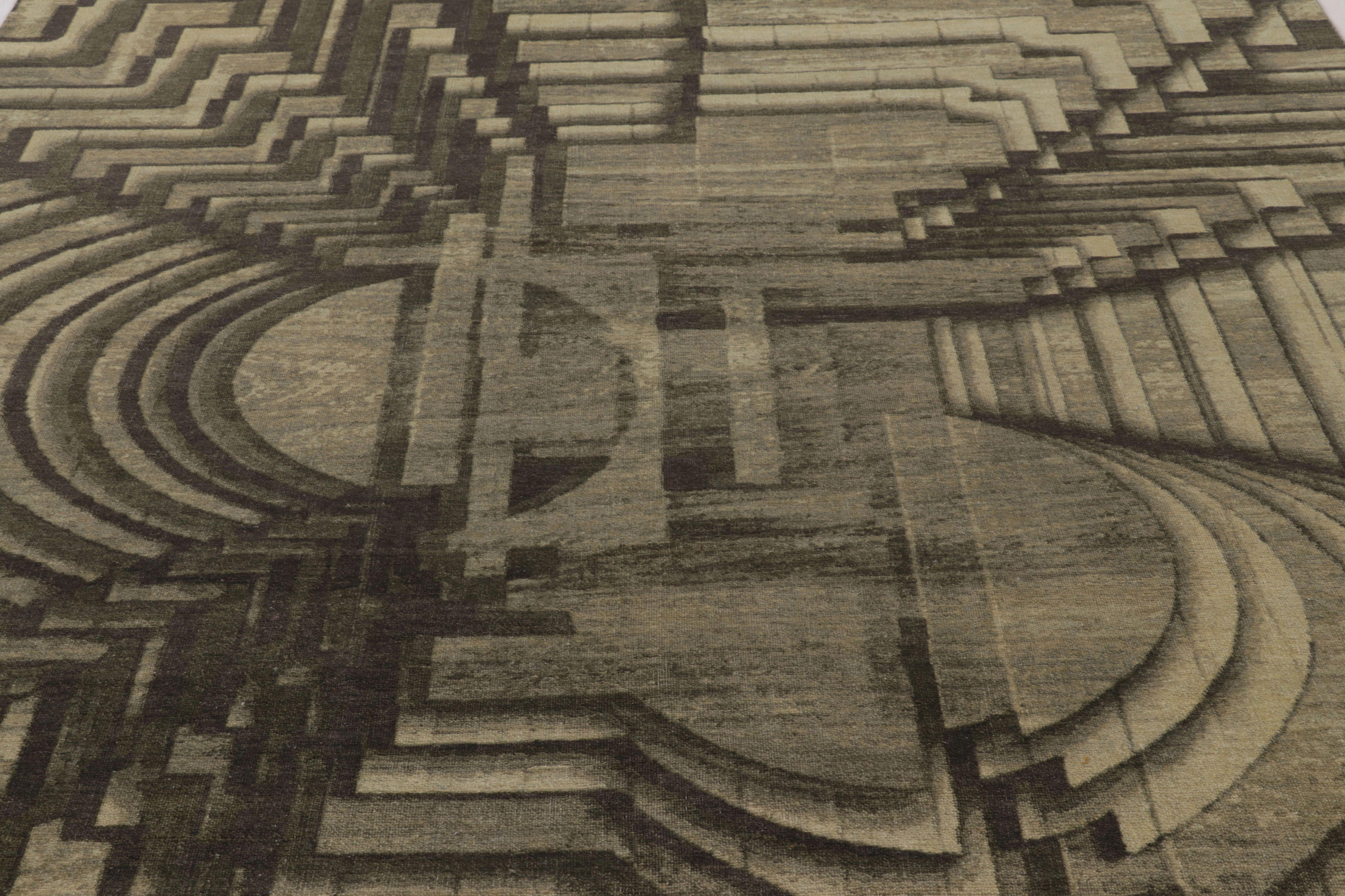 Annodato a mano Rug & Kilim - Tappeto moderno a illusione ottica in color antracite e taupe in vendita