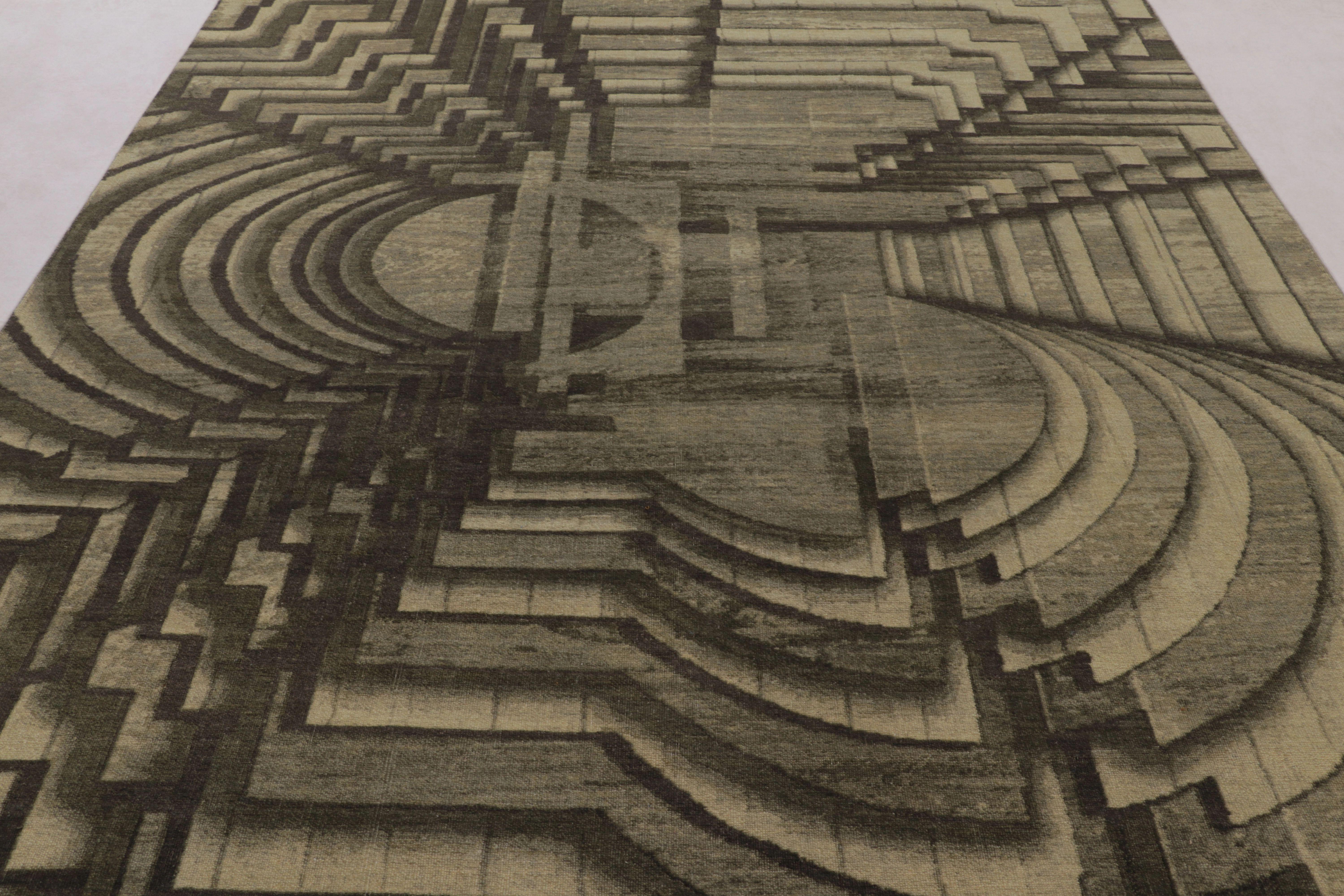 XXI secolo e contemporaneo Rug & Kilim - Tappeto moderno a illusione ottica in color antracite e taupe in vendita