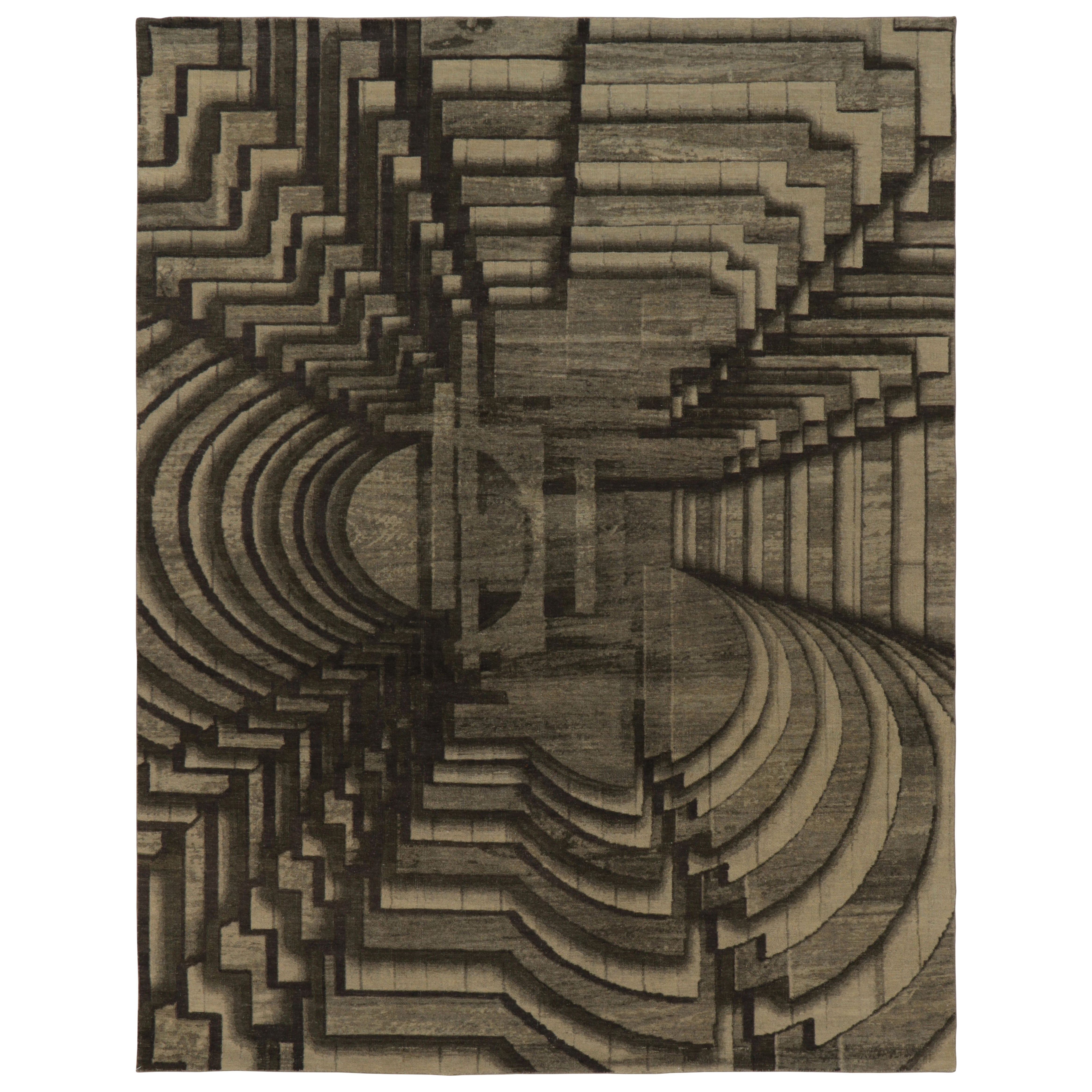 Rug & Kilim's Bold Modern Optical illusion Rug, Charcoal and Taupe Geometric