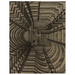 Rug & Kilim's Bold Modern Optical illusion Rug, Charcoal and Taupe Geometric