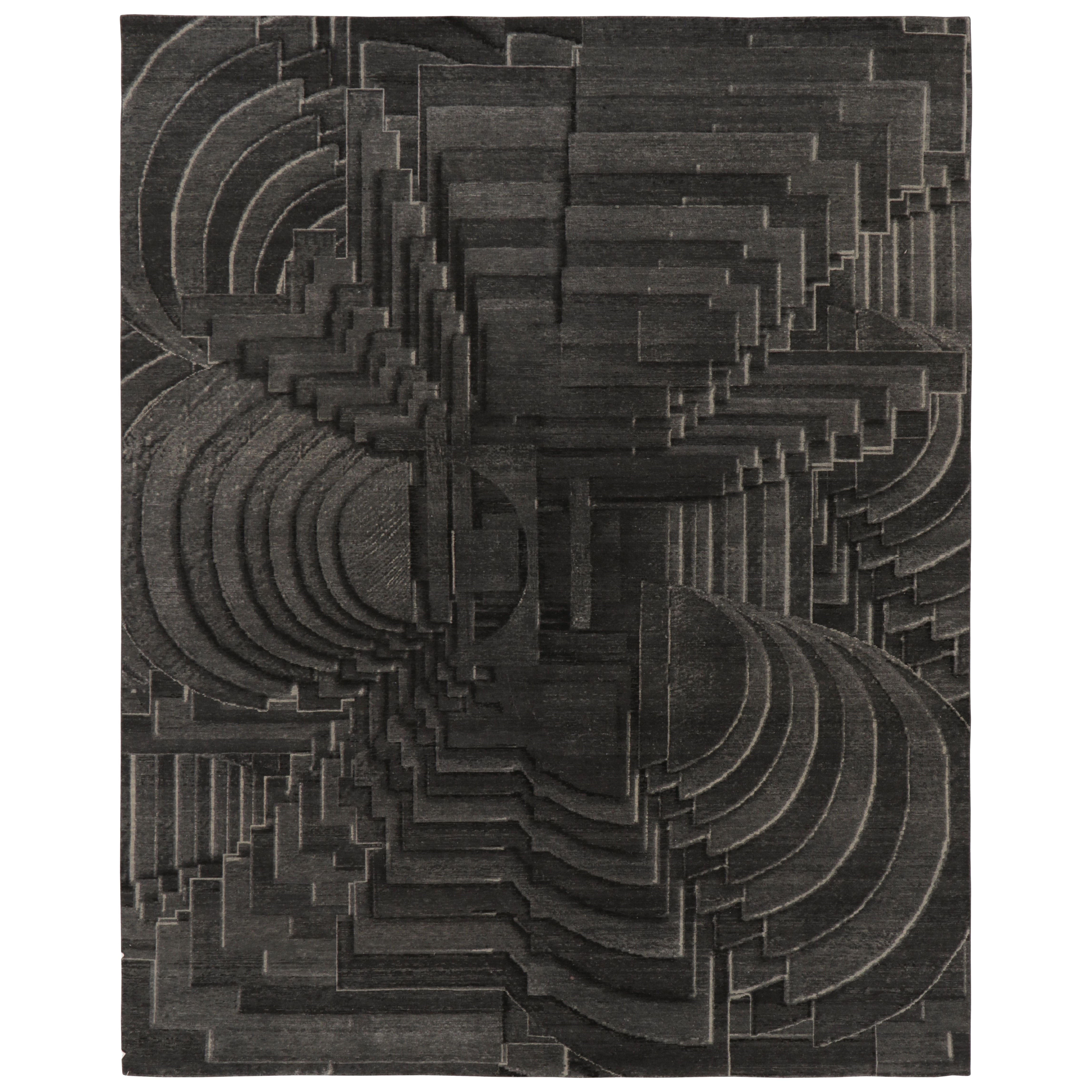 Rug & Kilim's Bold Modern Optical illusion Rug, Deep Charcoal Geometric Patterns For Sale