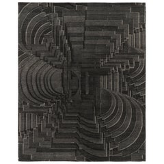 Rug & Kilim's Bold Modern Optical illusion Rug, Deep Charcoal Geometric Patterns