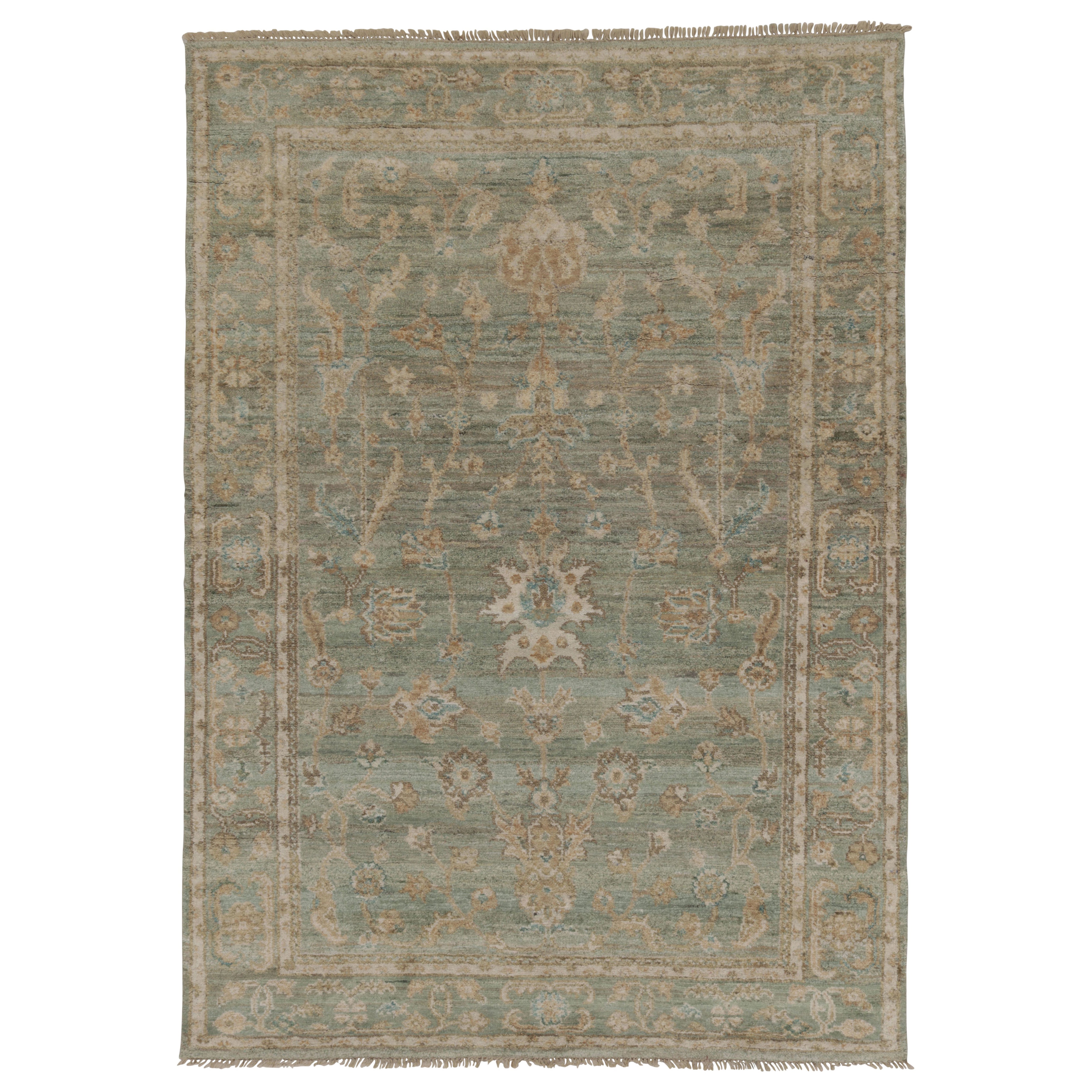 Rug & Kilim’s Modern Oushak-Inspired Rug in Beige-Brown & Blue Floral Pattern