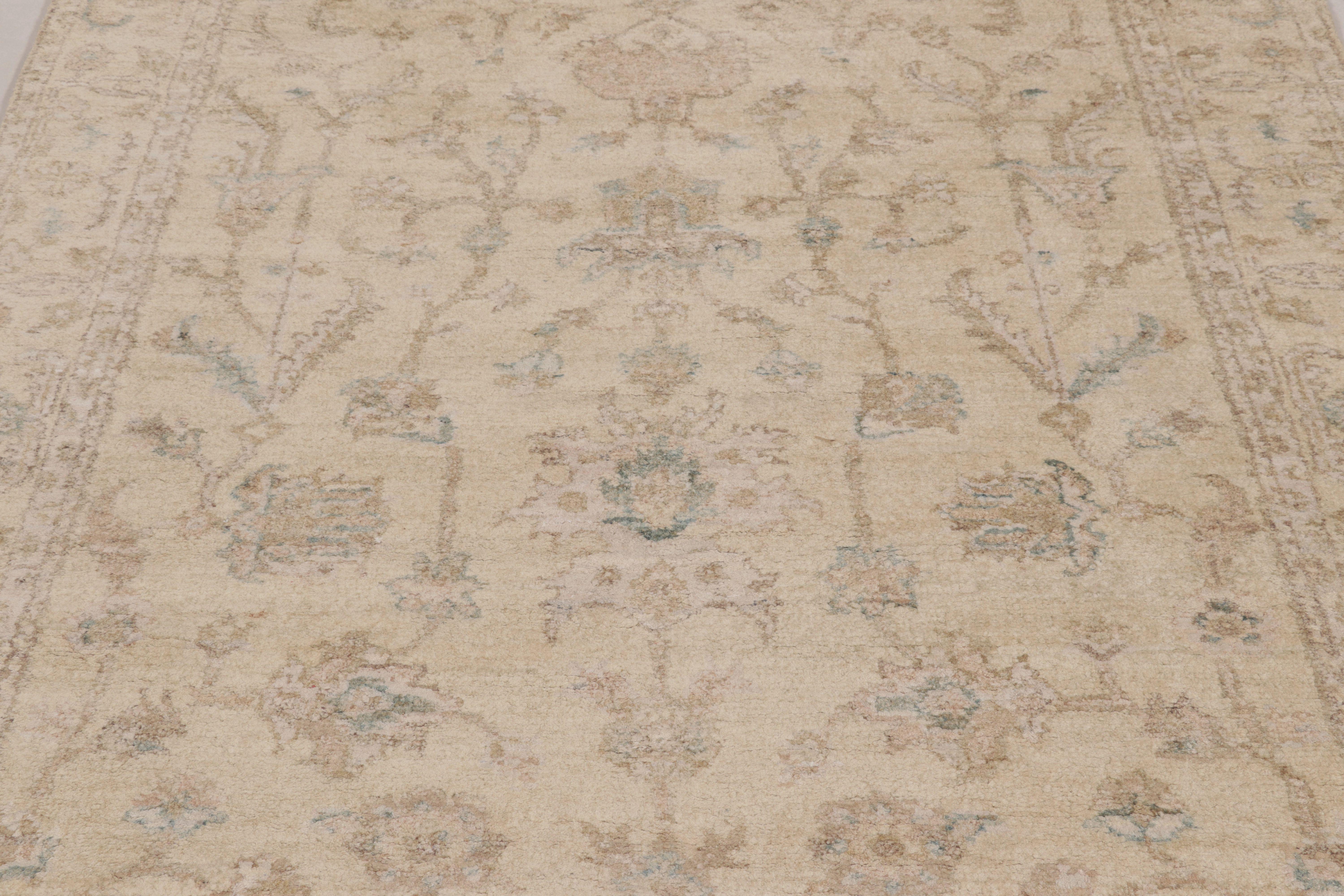 Hand-Knotted Rug & Kilim’s Modern Oushak-Inspired Rug in Cream & White Floral Patterns For Sale